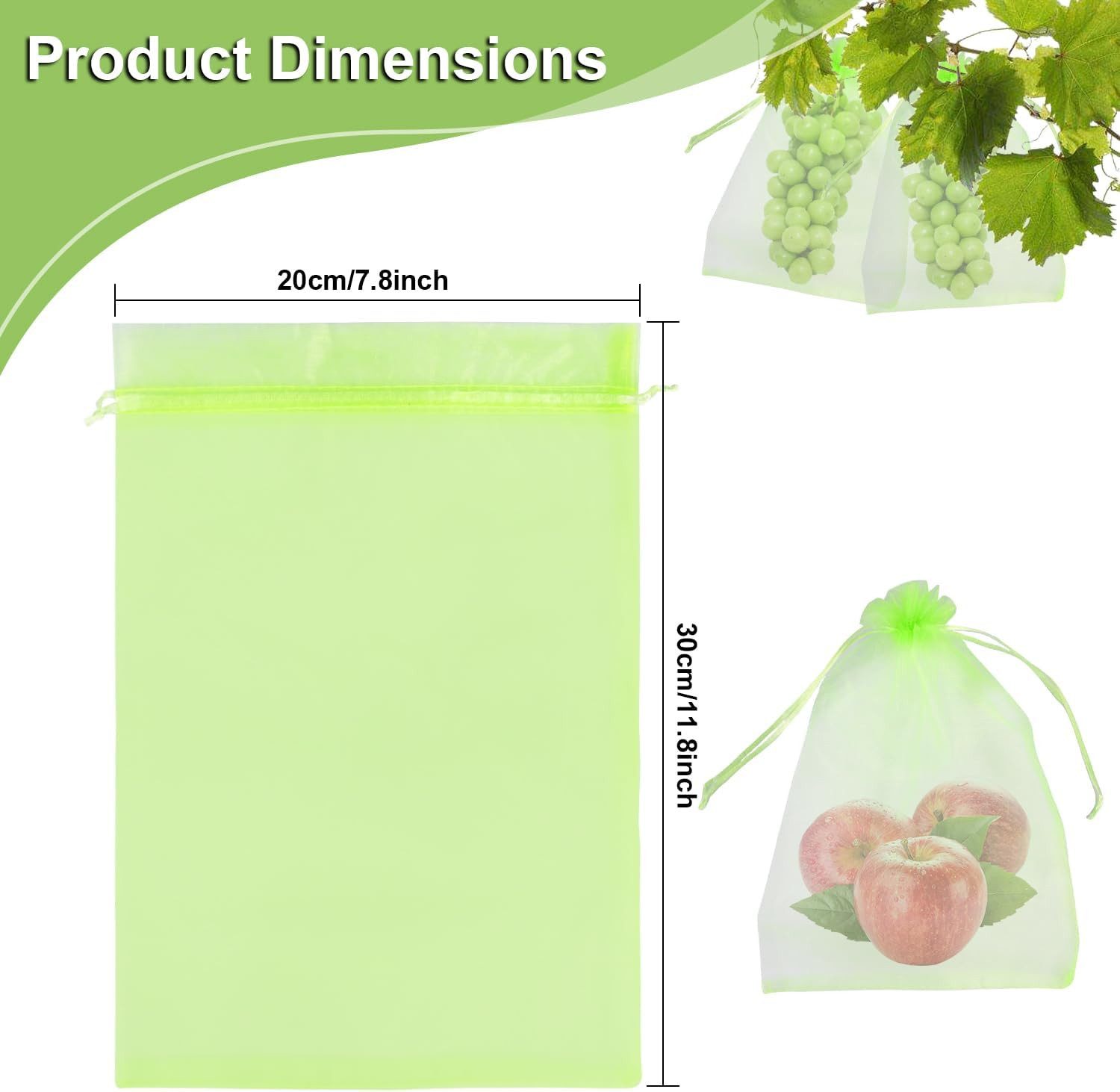 FELIXLEO Pflanzenschutzdach 100er Traubenschutzbeutel 20x30cm, Organza Obstnetze mit Zugband – Bild 2 von 5