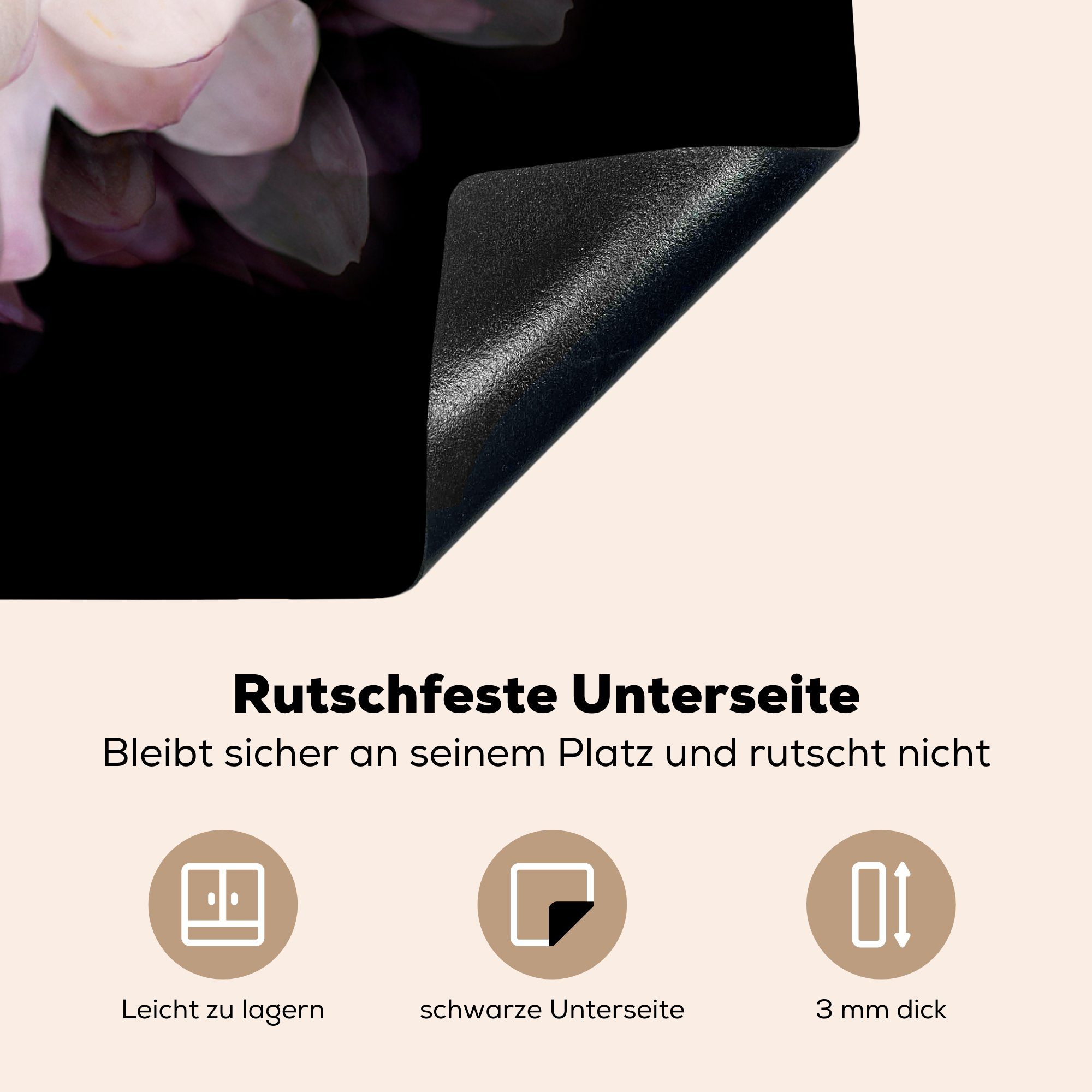 78x78 MuchoWow cm, tlg), küche - Ceranfeldabdeckung, für (1 Blume Weiß - Rosa, Herdblende-/Abdeckplatte Vinyl, Arbeitsplatte