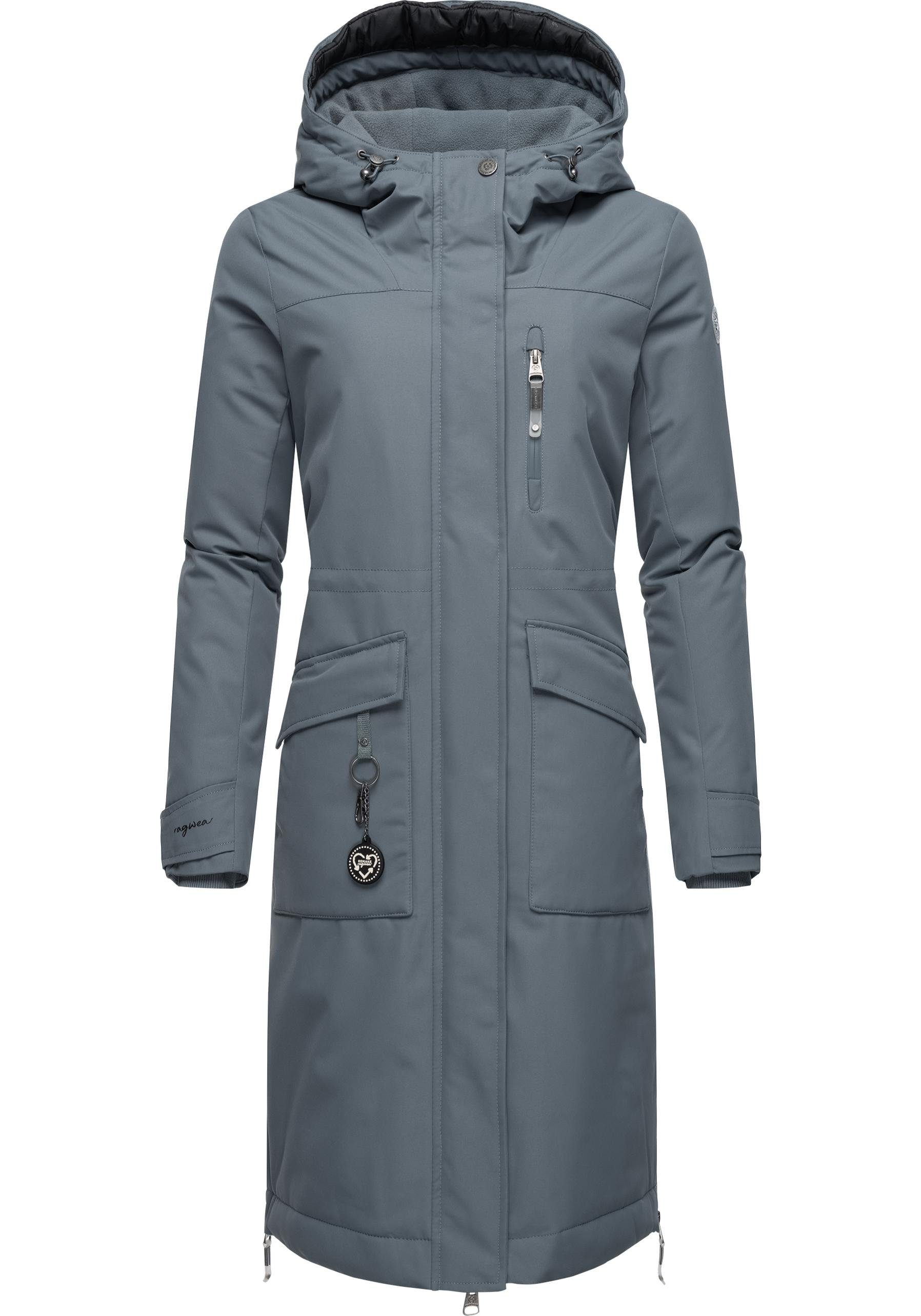 Ragwear Wintermantel Refutura Remake Langer wasserdichter Mantel mit Kapuze