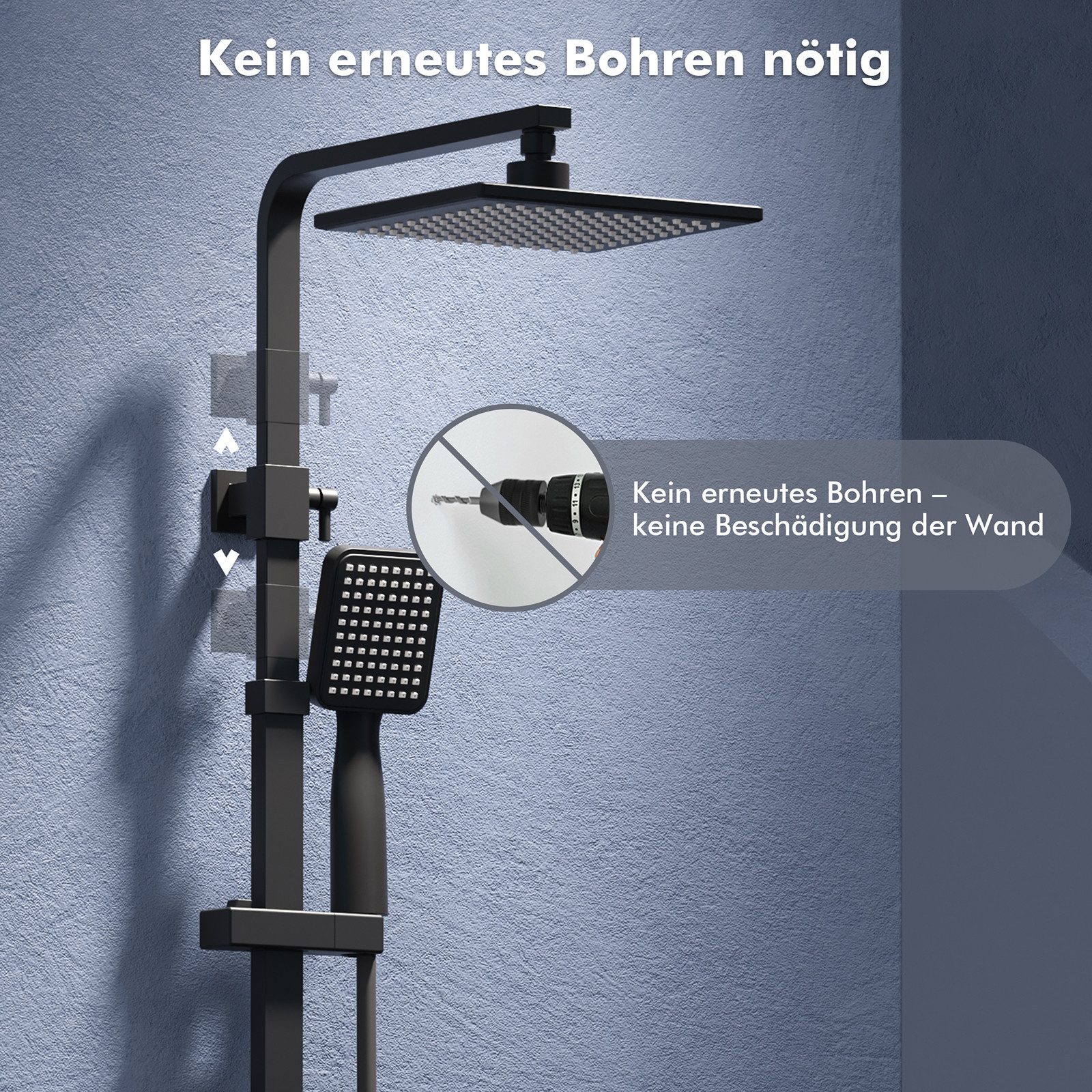 HOMELODY Duschsystem Regendusche Duschset ohne Armatur Ohne zusätzliches Bohren, 2 Strahlart(en), Regendusche Duschset mit Überkopfbrause Handbrause,Messing