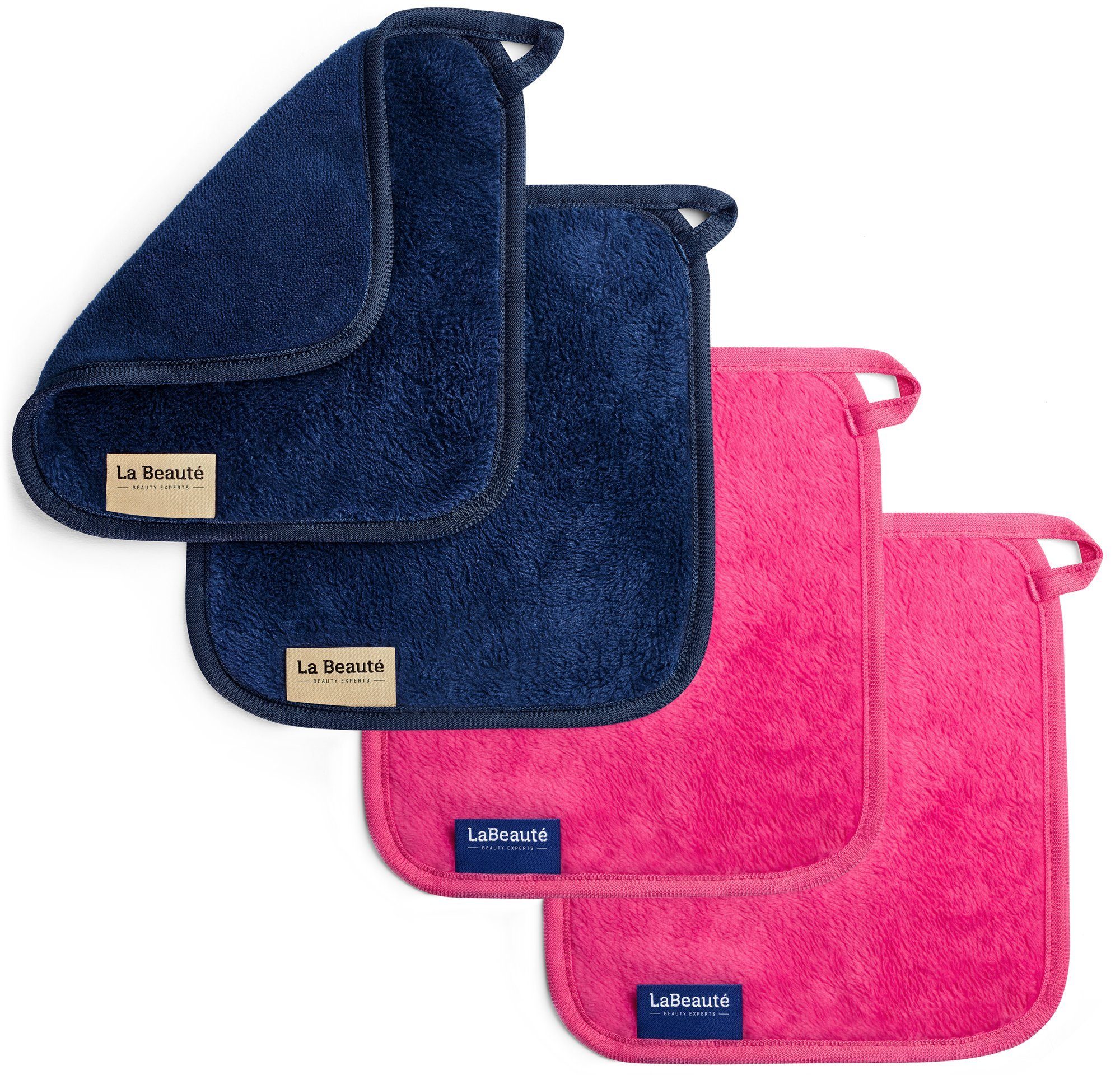 LaBeauté Gesichtsreinigungstuch Abschminktücher Mikrofaser 21x21 cm pink und dunkelblau, 4-tlg., (4 Stück) waschbar und wiederverwendbar
