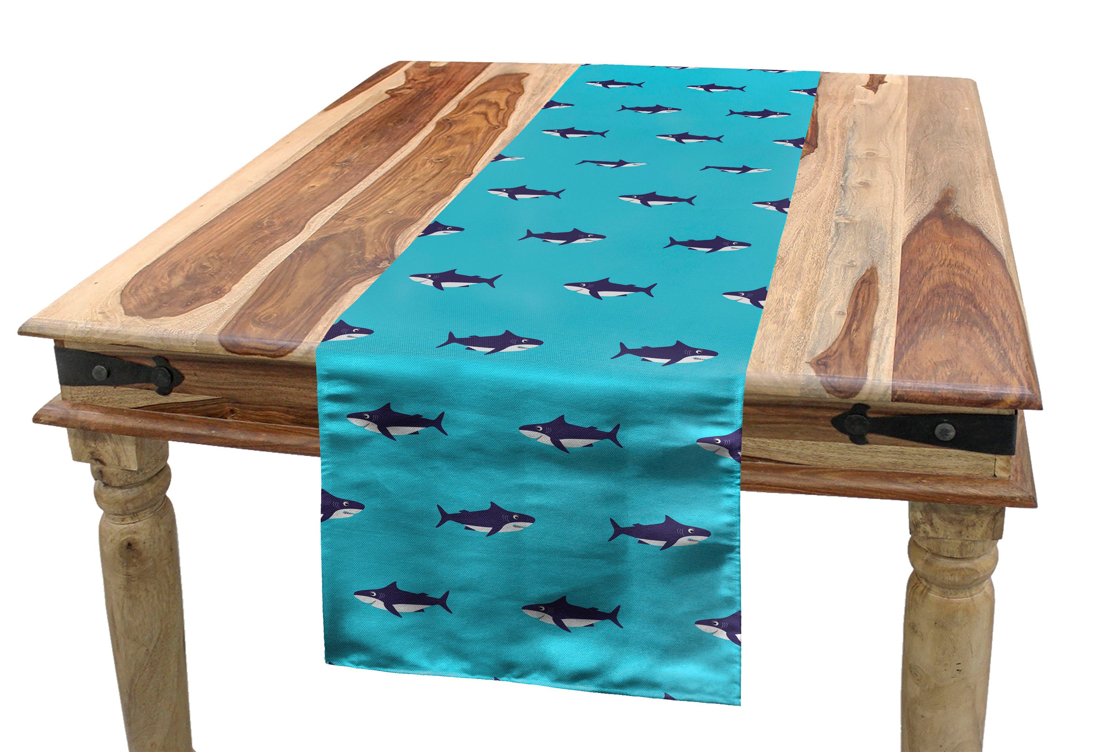 Abakuhaus Tischläufer Esszimmer Küche Rechteckiger Dekorativer Tischläufer, Nautische Lächelnd Haie-Muster