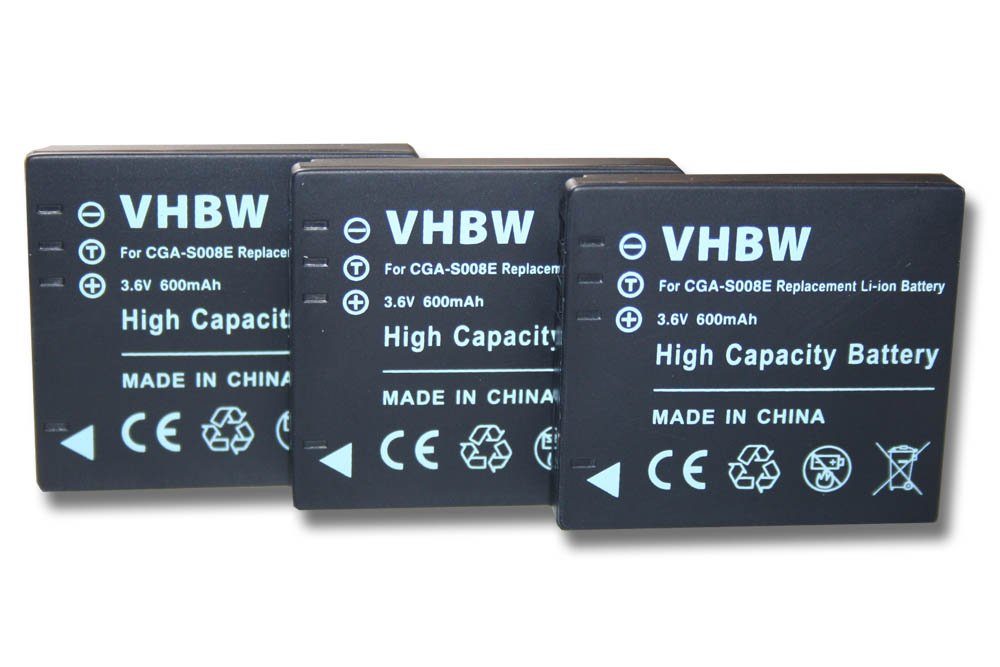 vhbw Kamera-Akku passend für Panasonic Lumix DMC-FX500, DMC-FX55 Kamera / Foto Kompakt (600mAh, 3,6V, Li-Ion) 600 mAh