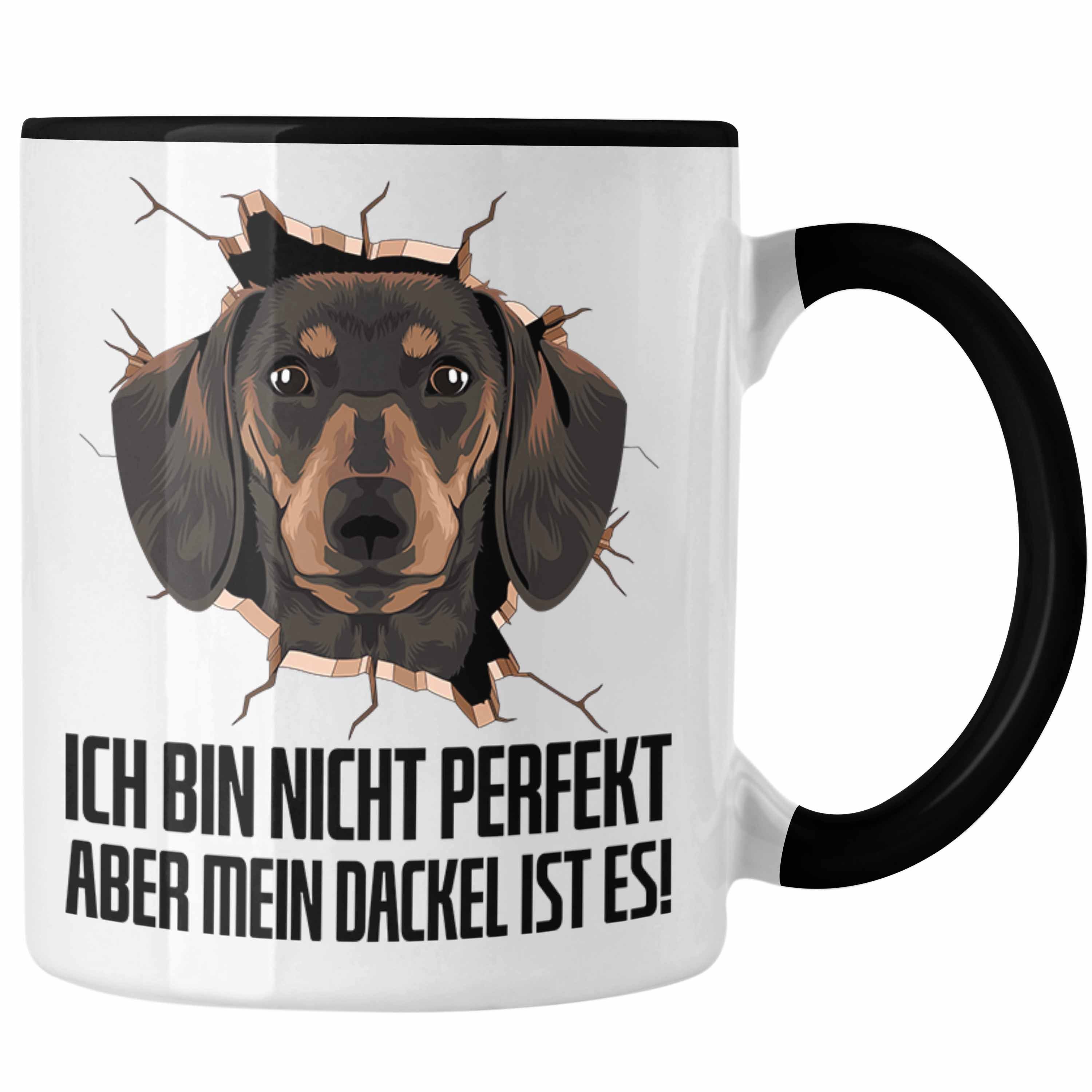 Trendation Tasse Dackel 3D Grafik Tasse Geschenk für Dackelbesitzerin Kaffee-Becher Ich Schwarz