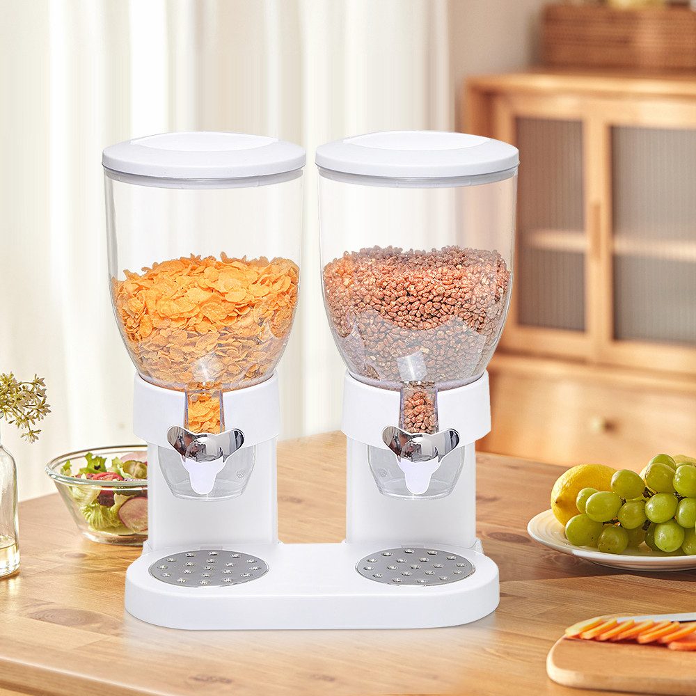 JEOBEST Müslispender Müslispender Doppelt, Cerealienspender - Weiß, 3.5 Liter-Behälter, Drehsystem, Kunststoff, Luftdichter