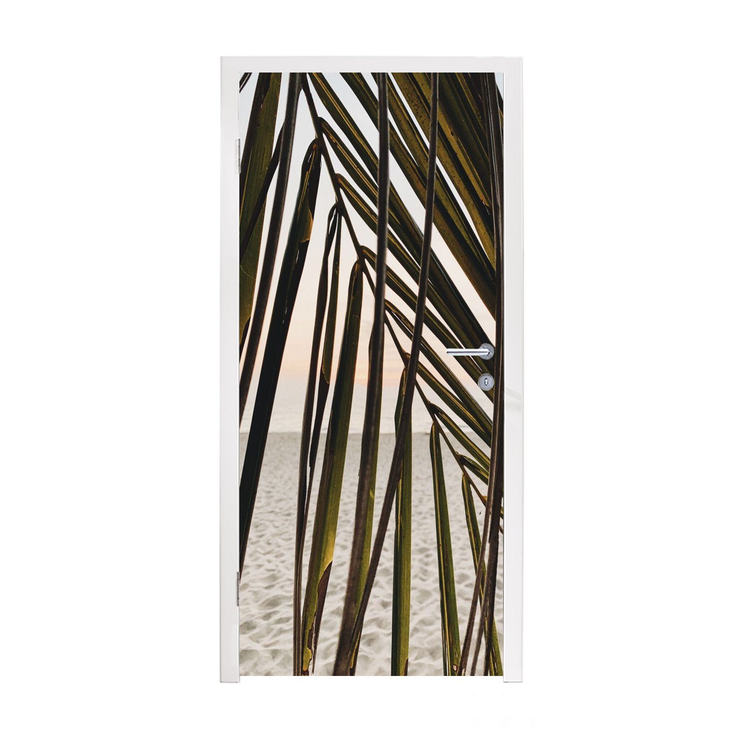 MuchoWow Türtapete Palmenblatt - Sommer - Strand, Matt, bedruckt, (1 St), Fototapete für Tür, Türaufkleber, 75x205 cm