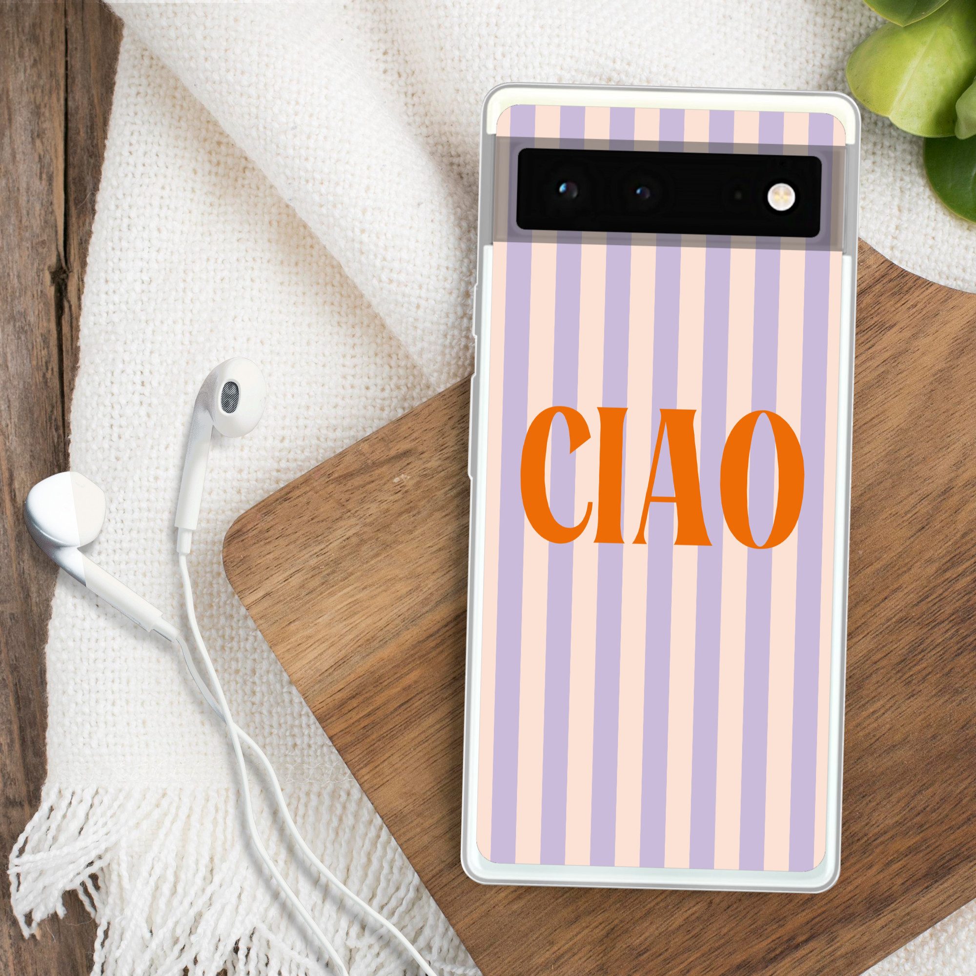 MuchoWow Handyhülle für Google Pixel 6 Ciao - Zitat - Pastell - Streifen, Handy Case, Silikon, Bumper Case Dünn