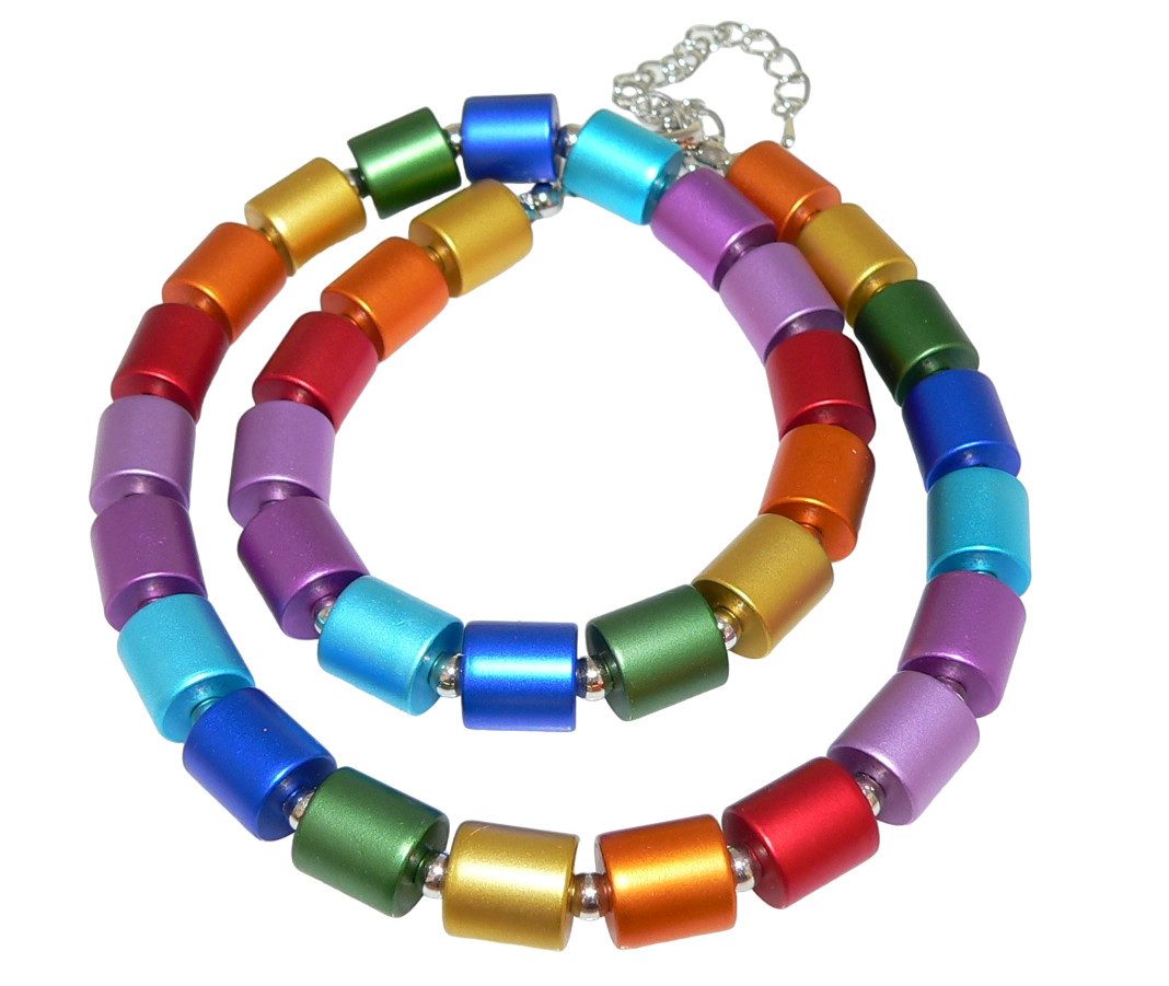 traumschmuck Collier 209y Collier Walzen eloxierten Aluminium multicolor Regenbogen (incl. Schmuckbox), handgefertigt, Made in Germany