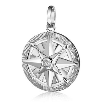 Materia Kettenanhänger Damen Silber Kompass Windrose Zirkonia Weiß KA-512, 925 Sterling Silber, rhodiniert