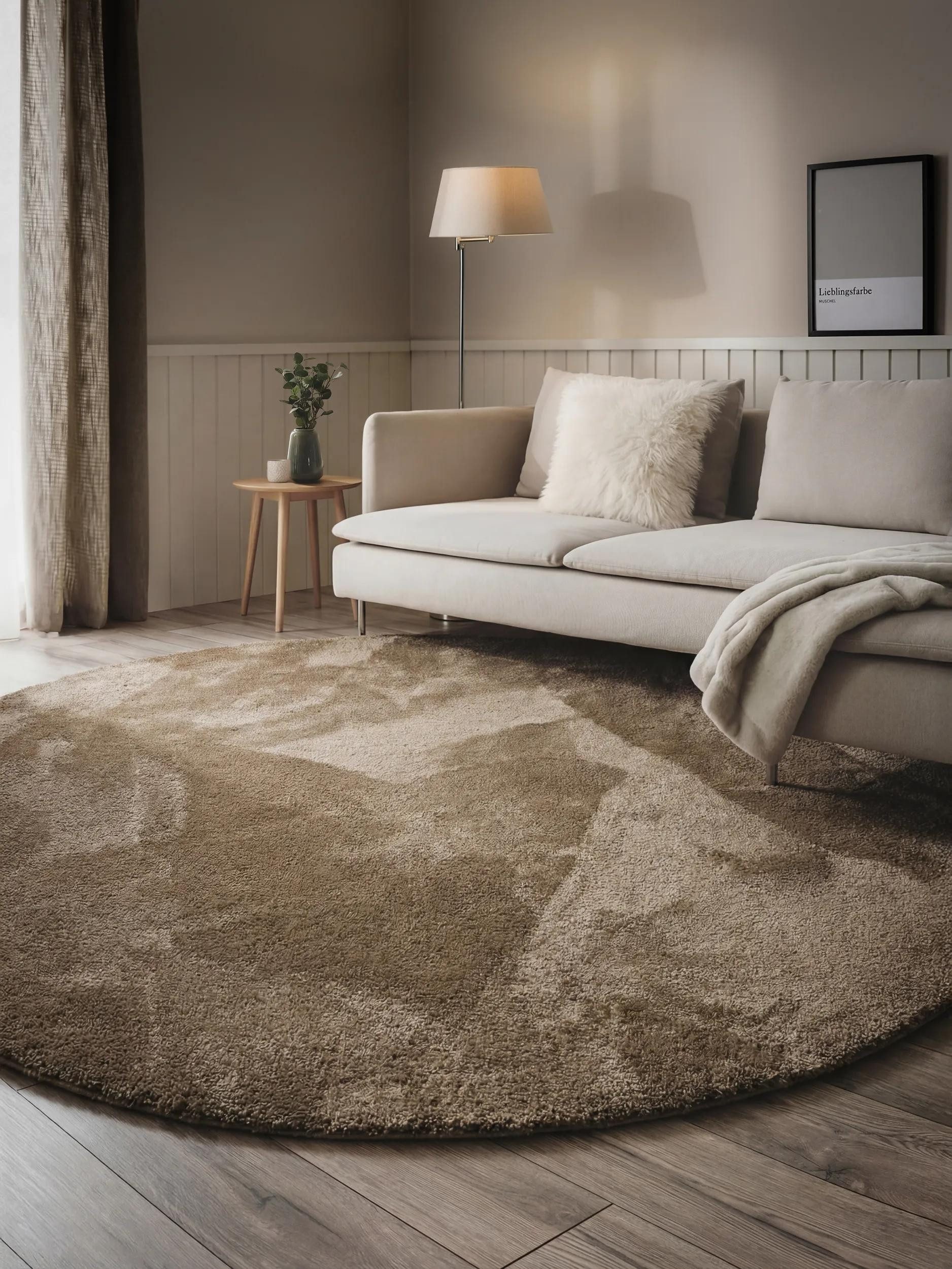 benuta Hochflor-Teppich Soda, rund, Höhe: 21 mm, Teppich Wohnzimmer, Schlafzimmer, Esszimmer, Flur, Kunstfaser, Cozy