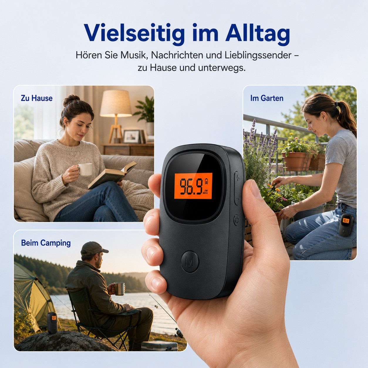 Tekoo UKW Taschenradio tragbar Mini Radio mit LCD-Display & Gürtelclip UKW-Radio (UKW-Empfang, Senderspeicherung, automatischer Sendersuchlauf, 2,45 W, DSP-Chip für stabilen Empfang, orangefarbene Hintergrundbeleuchtung)