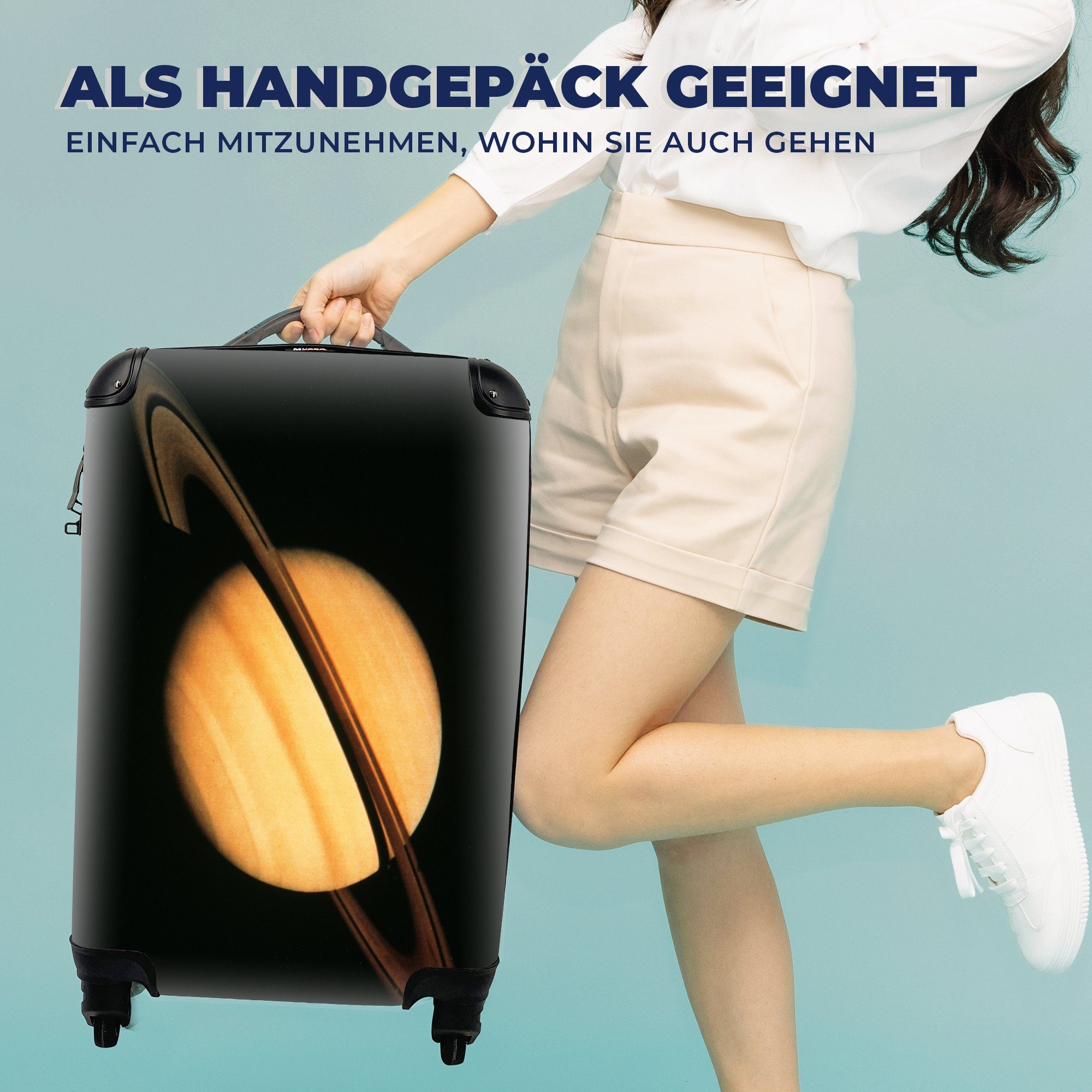 MuchoWow Ferien, mit für im 4 Reisekoffer Weltraum, Reisetasche und Trolley, Handgepäckkoffer Saturn sein Handgepäck Rollen, Ring rollen,