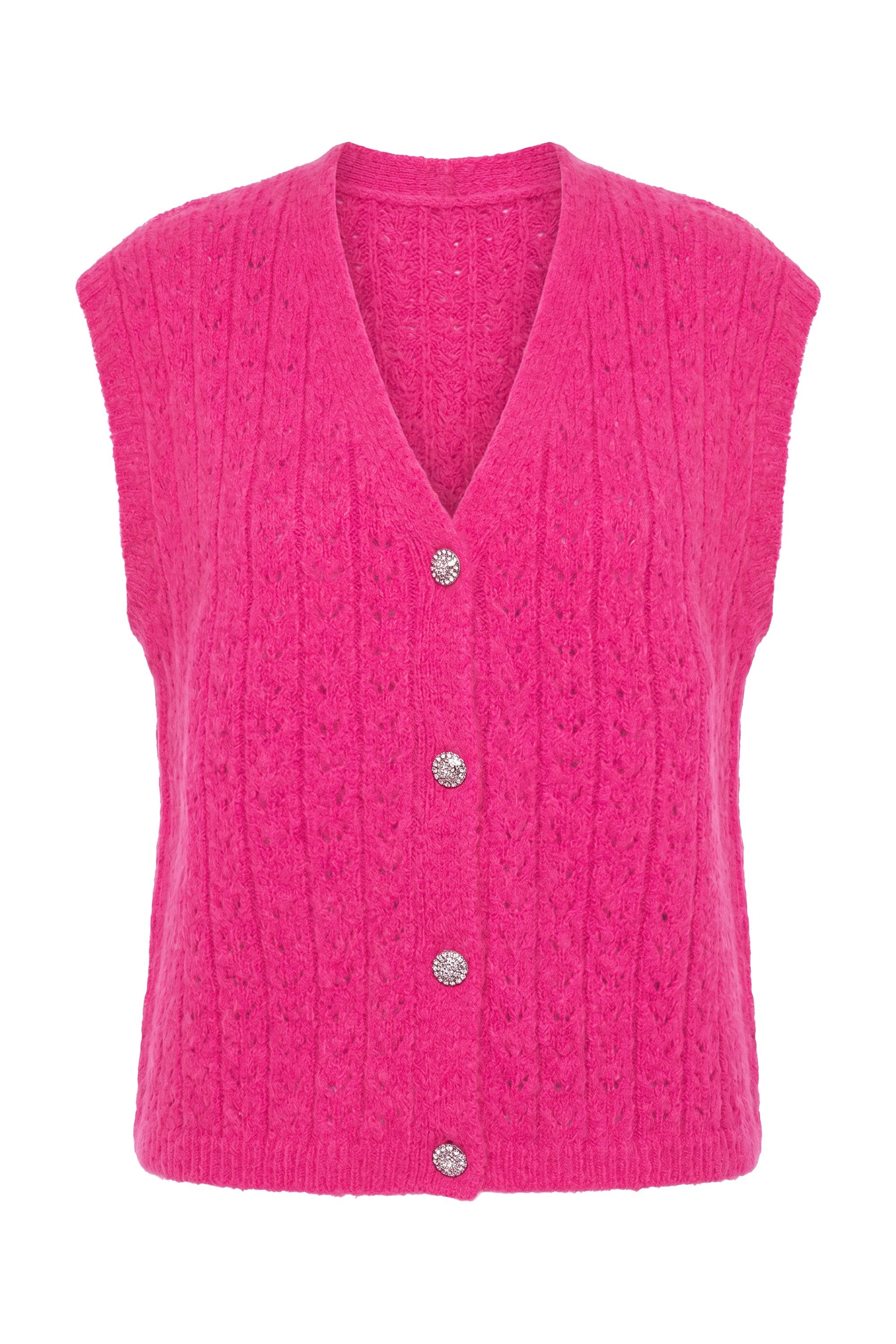 Studio Untold Strickjacke Strickweste Ajourstrick Schmuckknöpfe