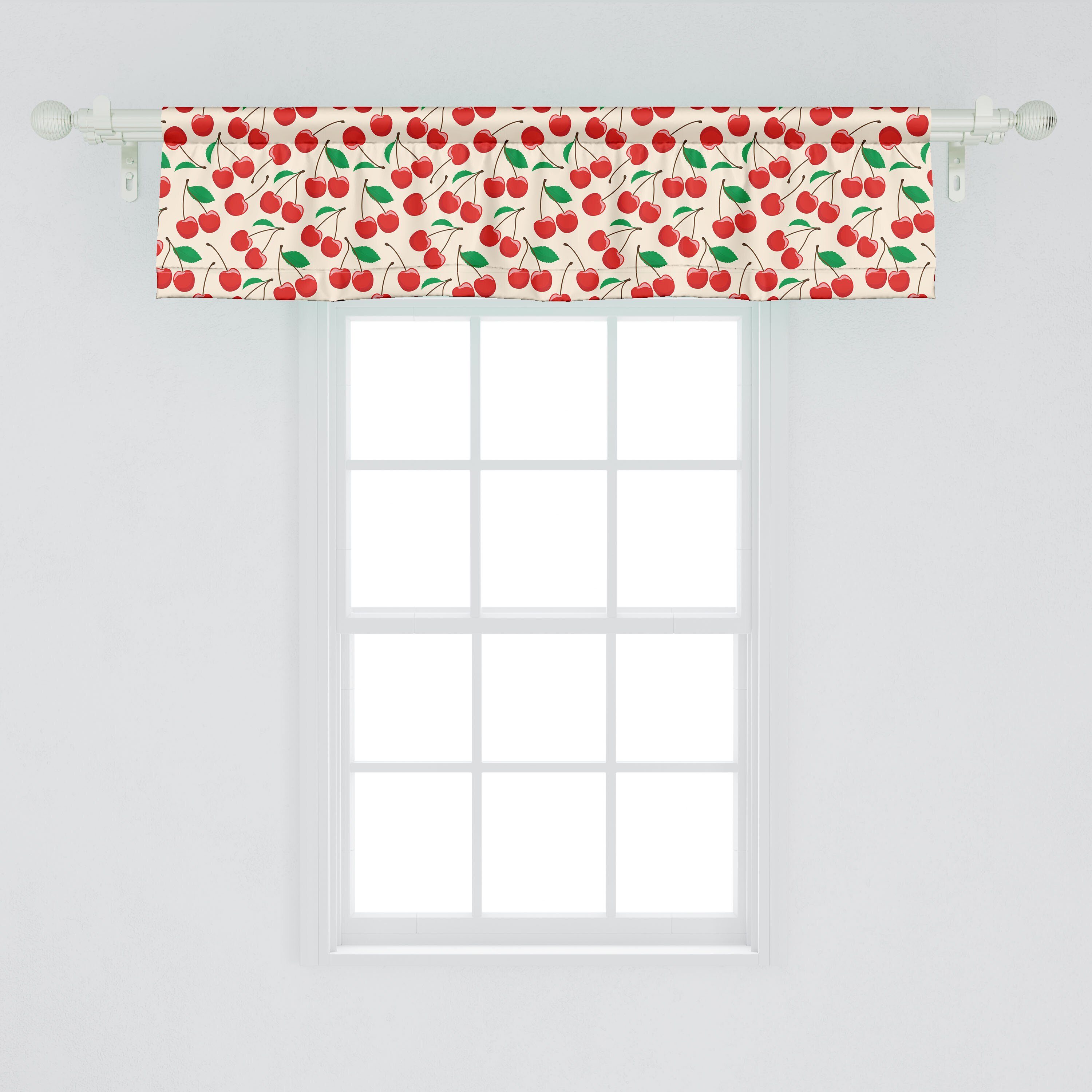 Scheibengardine Vorhang Volant für Schlafzimmer Küche Kirsche Microfaser, Gesunde Sommer-Frucht-Muster Stangentasche, Dekor Abakuhaus, mit