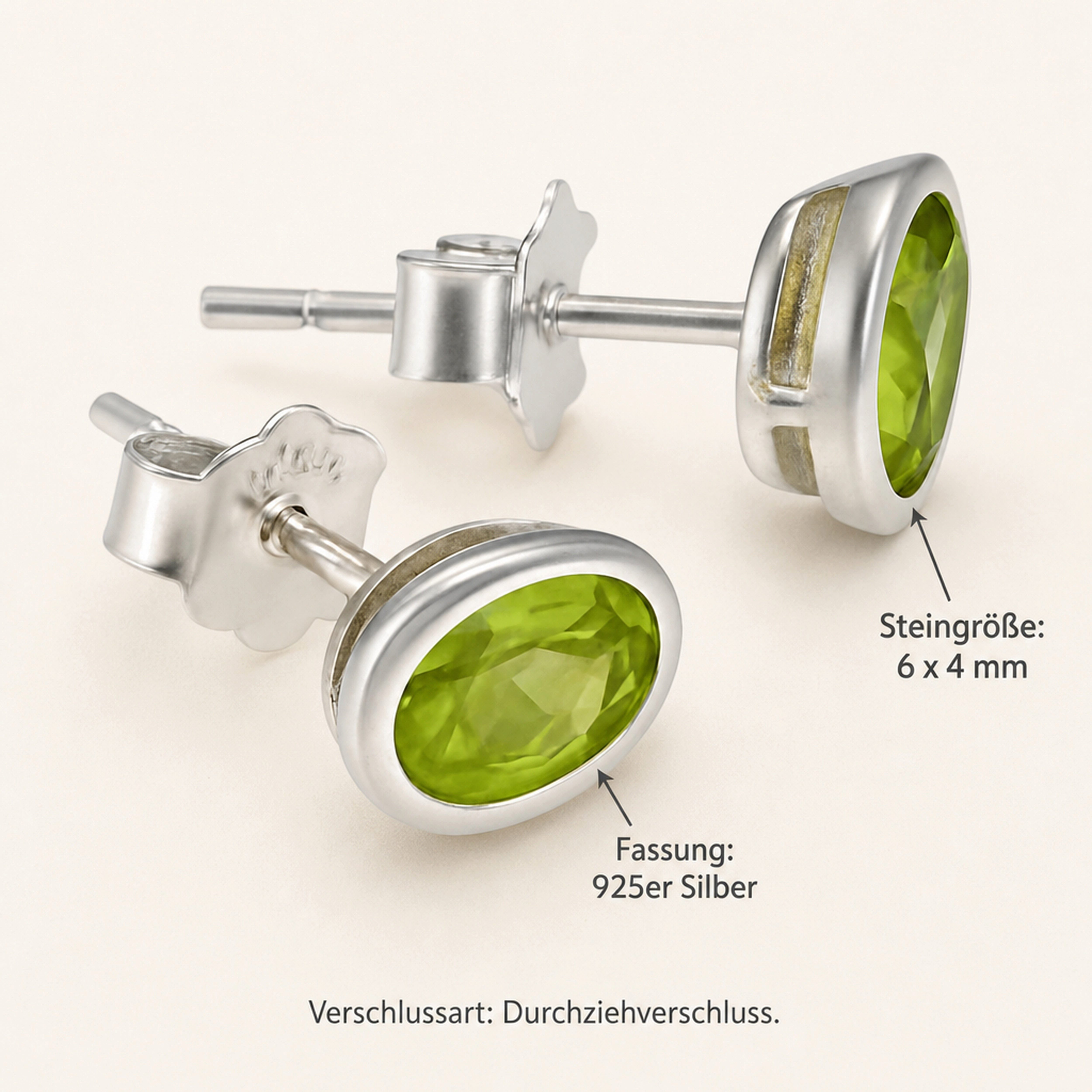 Lebensquelle Plus Einhänger für Ohrschmuck Peridot Ohrstecker facettiert, Ovale Perle 6x4 mm, 925er Silber – Bild 3 von 5