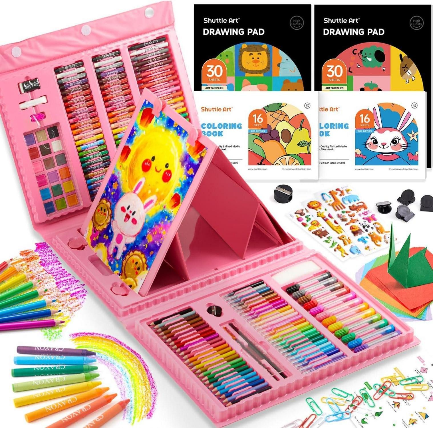 Shuttle Art Buntstift Malkoffer Kinder 335-teilig rosa Malset Wasserfarben Wachmalstifte