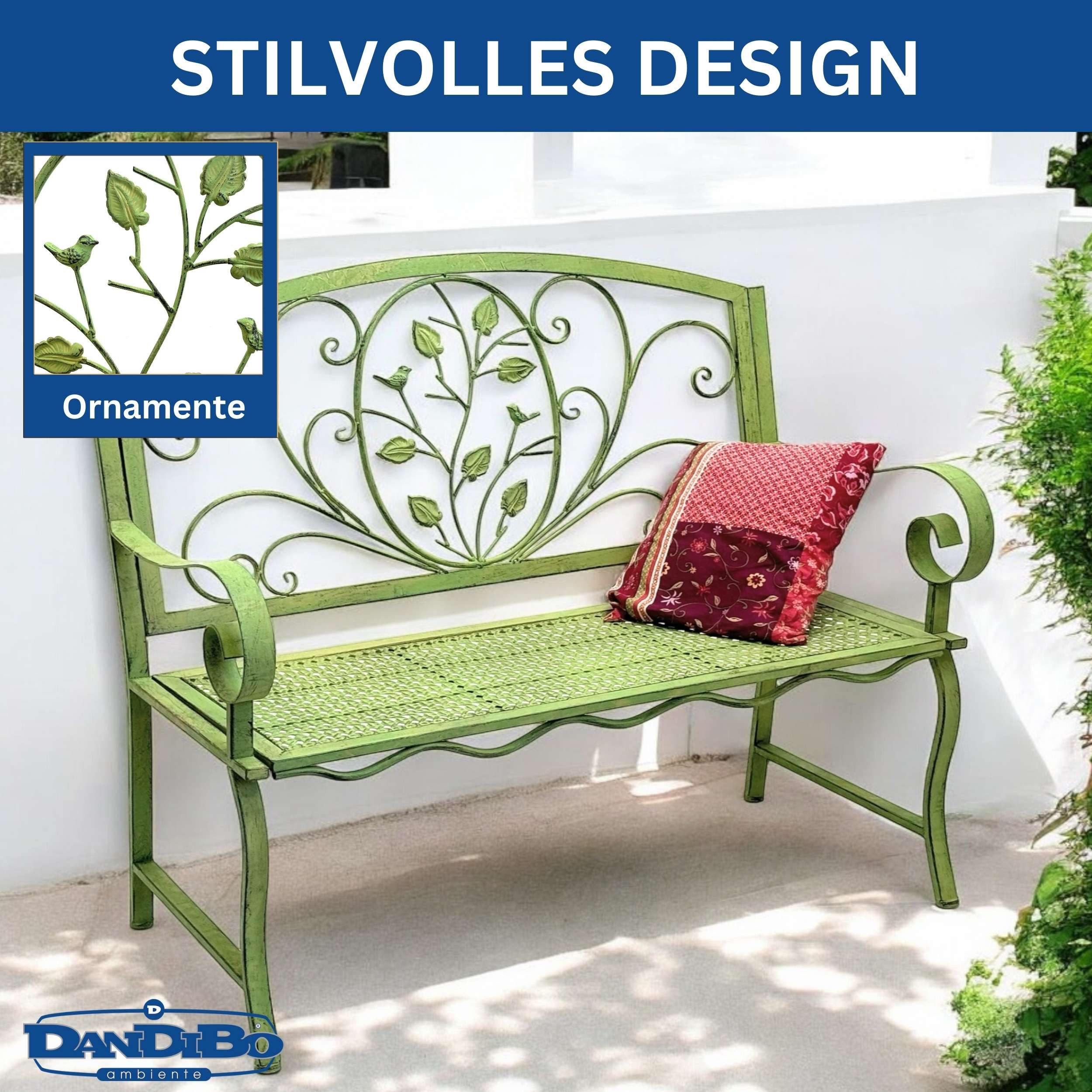 DanDiBo Gartenbank Wetterfest 2 Sitzer Metall Grün 110 cm 96593 Sitzbank Bank Garten, Antik Parkbank