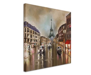 Sinus Art Leinwandbild Gemälde – Paris bei Regen auf Leinwand