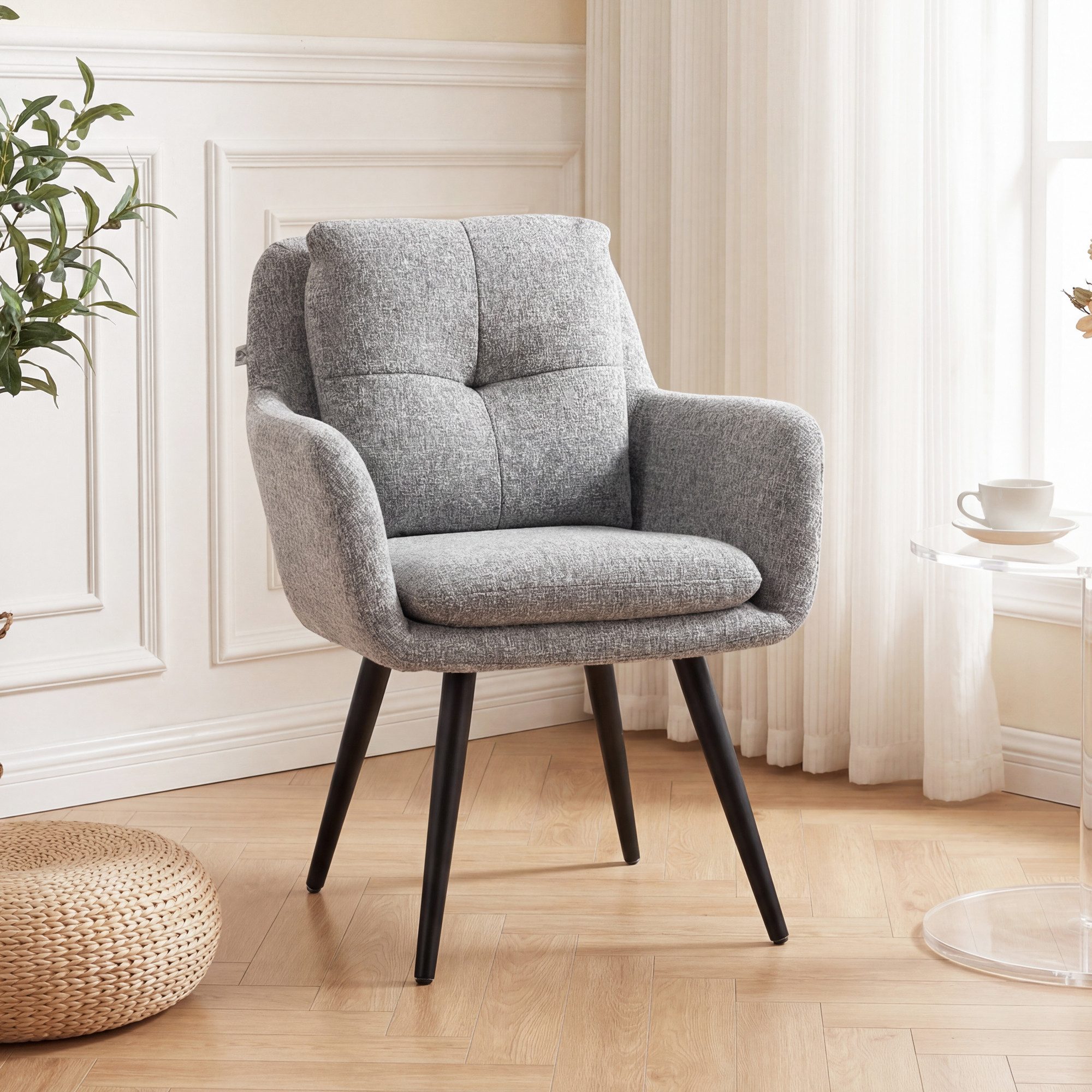 HOMCOM Relaxsessel Sessel Loungesessel mit Leinenoptik, mit Metallbeinen (Einzelsessel, 1-St., Armlehnensessel), für Wohnzimmer, Schlafzimmer, Hellgrau