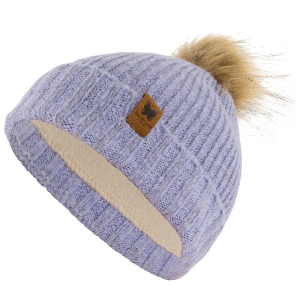SALT AND PEPPER Bommelmütze Salt & Pepper Mädchen Bommel Strickmütze reflektierend fairy violett