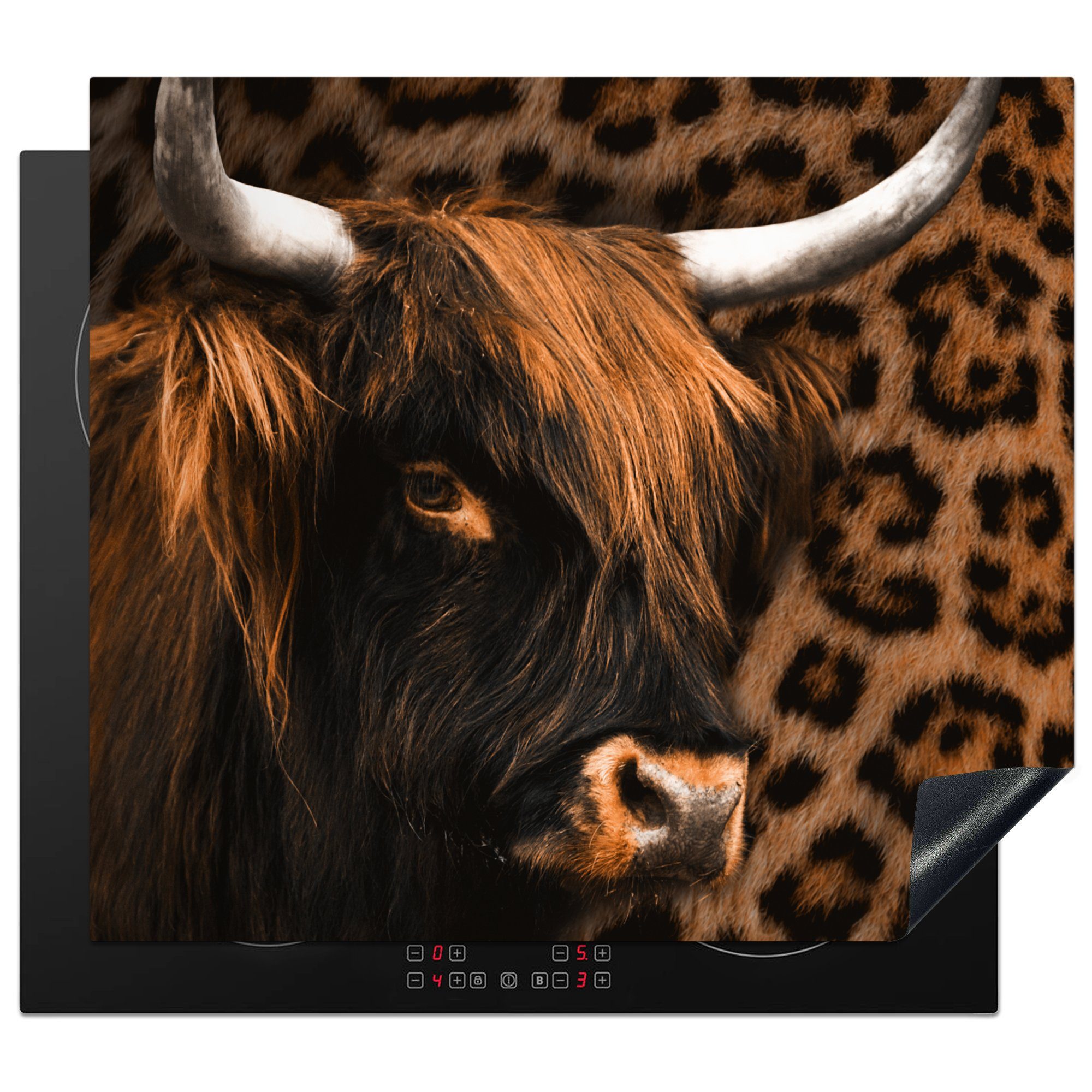 MuchoWow Herdblende-/Abdeckplatte Schottischer Highlander - Kuh - Panther, Vinyl, (1 tlg), 59x52 cm, Ceranfeldabdeckung für die küche, Induktionsmatte