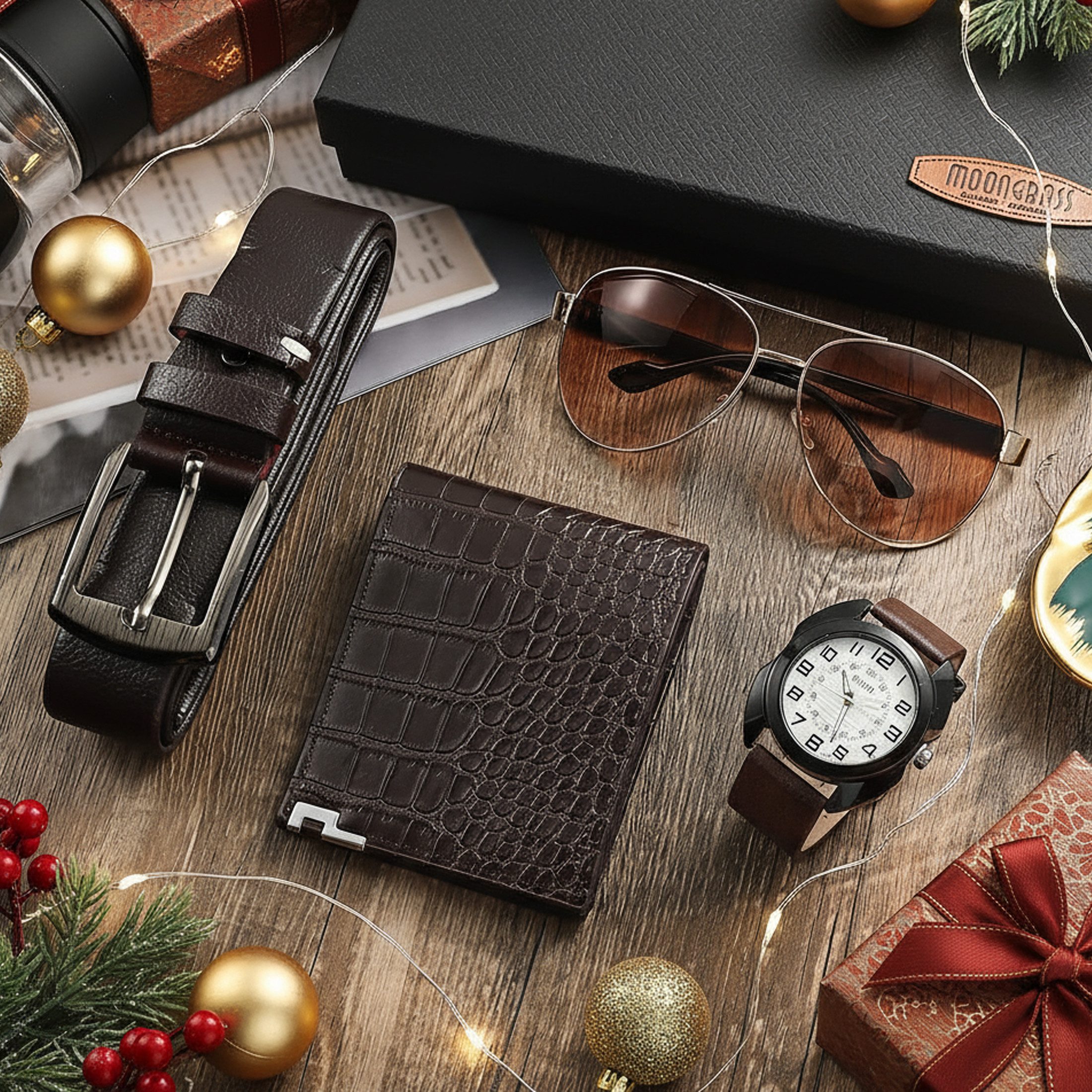 Luckice Geldbörse 4PCS Geschenk für Männer Herrenuhr Gürtel Set (Mann Männer Geburtstag Hochzeitstag Geschenke, Vatertag Geschenkbox,Geburtstagsgeschenk,Weihnachtsgeschenk), Herren Wichtelgeschenk Sets mit Ledergürtel Wallet Watch Gläsern