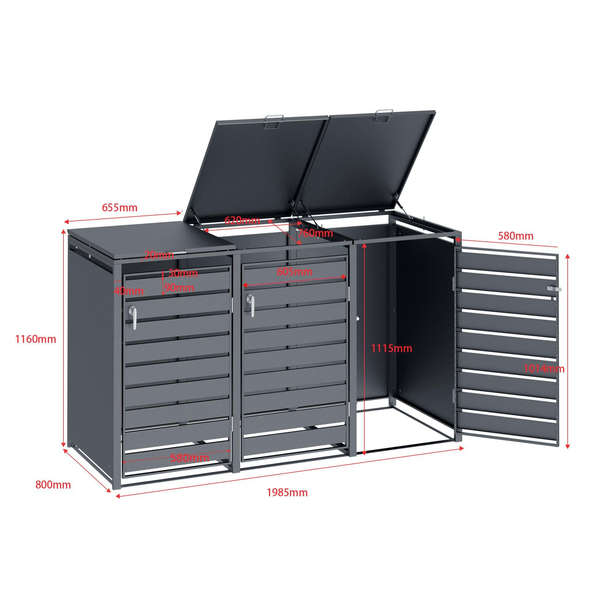 ESTEXO Mülltonnenbox Müllbox Mülltonnenverkleidung 3 Türen Box mit Deckel Anthrazit