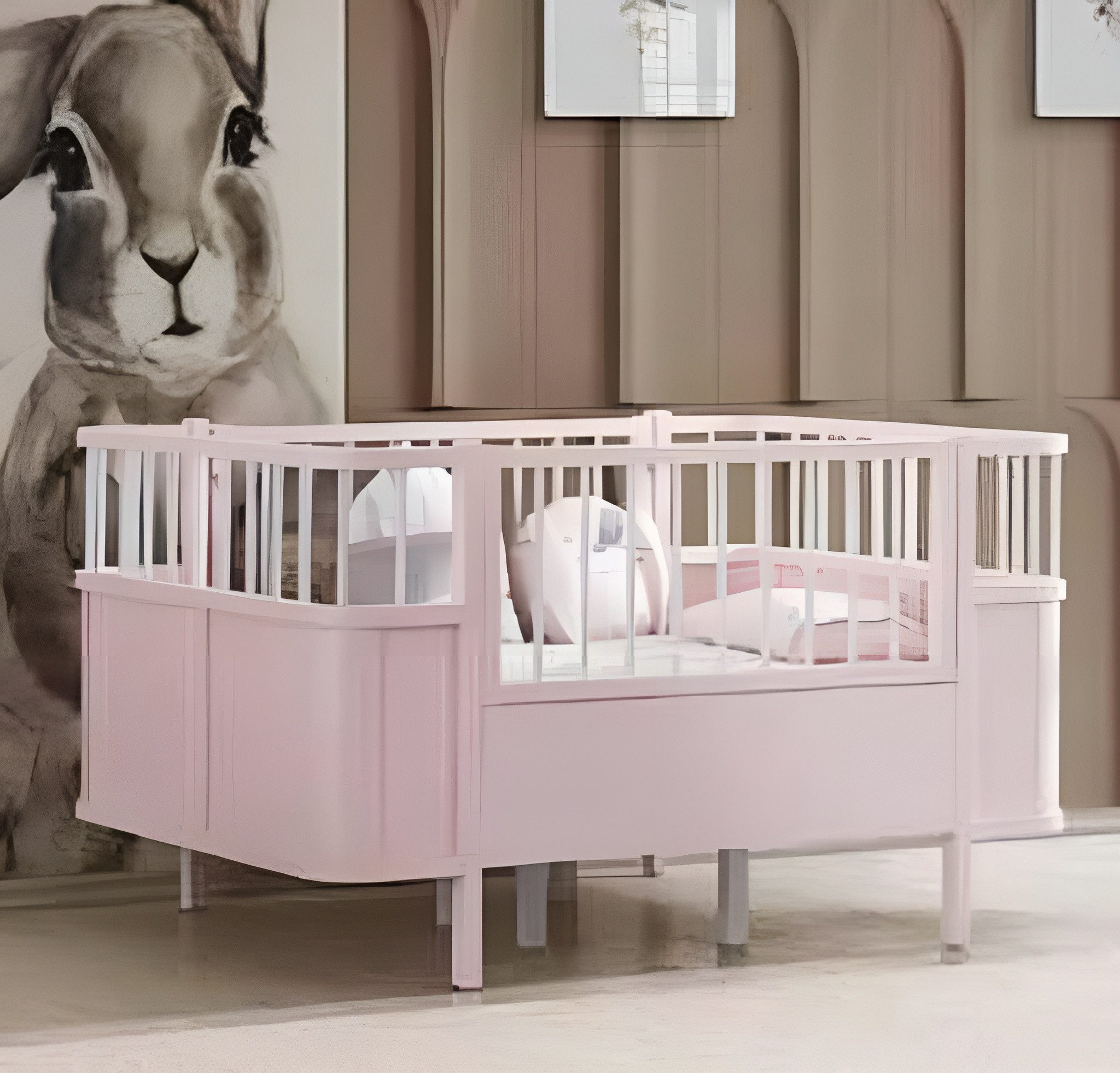Kinderbett Kinderzimmer Bett Rosa Design Moderne Babybett Luxus Holz Möbel