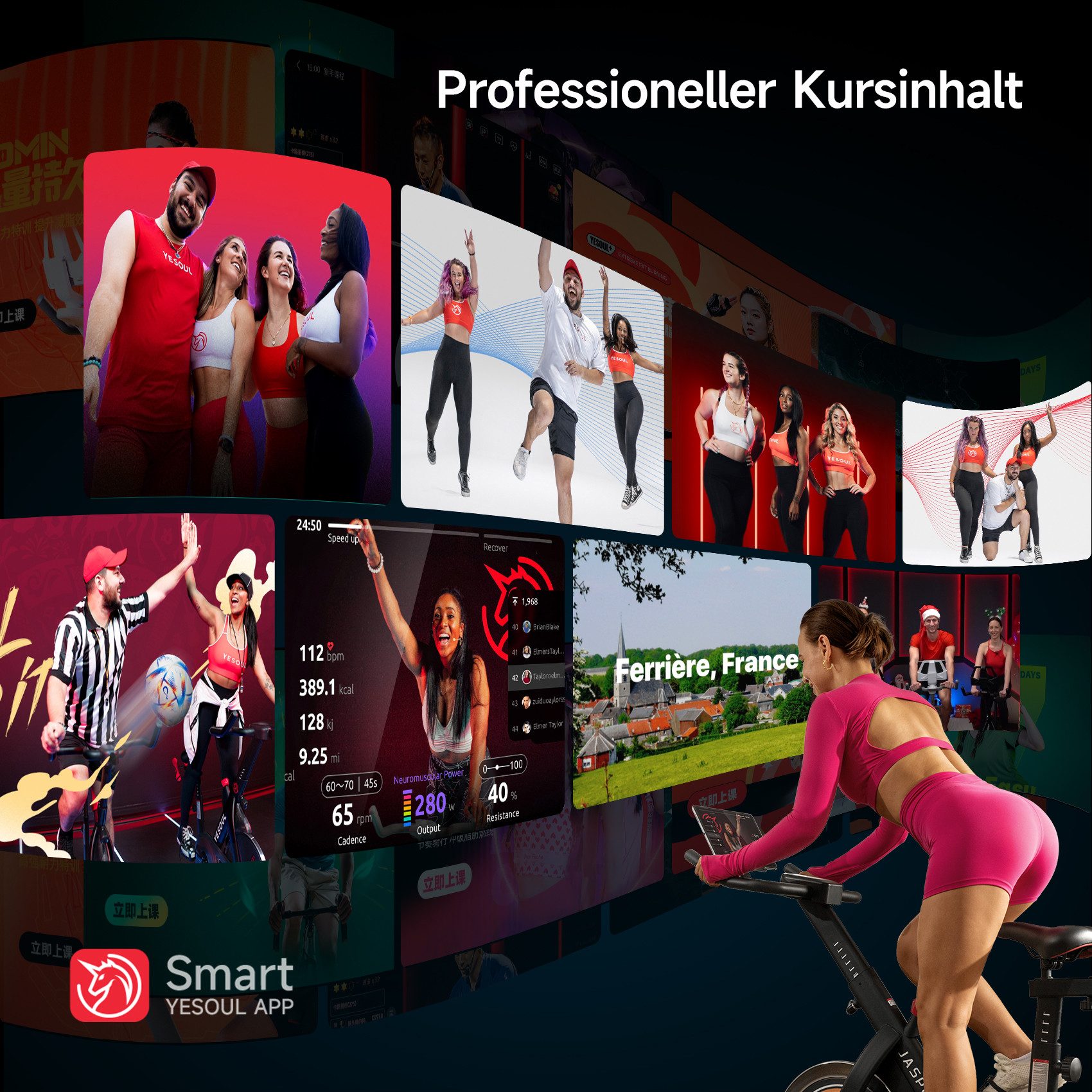 JASPORT Speedbike A3 (Heimtrainer, mit Tablethalterung und bequemer Sitzpolster), App mit Video on Demand Trainingskursen, Kinomap & Zwift kompatibel