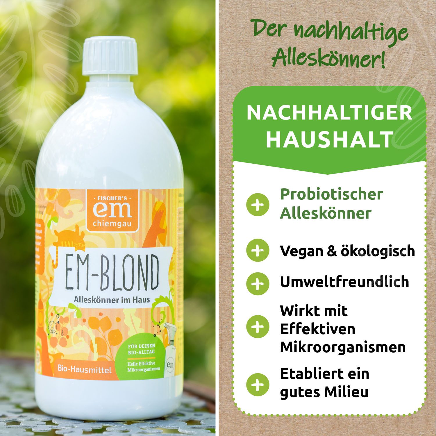 Fischer's EM-Chiemgau EM-blond, Alleskönner mit effektiven Mikroorganismen Probiotischer Allzweckreiniger (Allzweckreiniger, Geruchsbinder, Tierpflege, probiotisch)