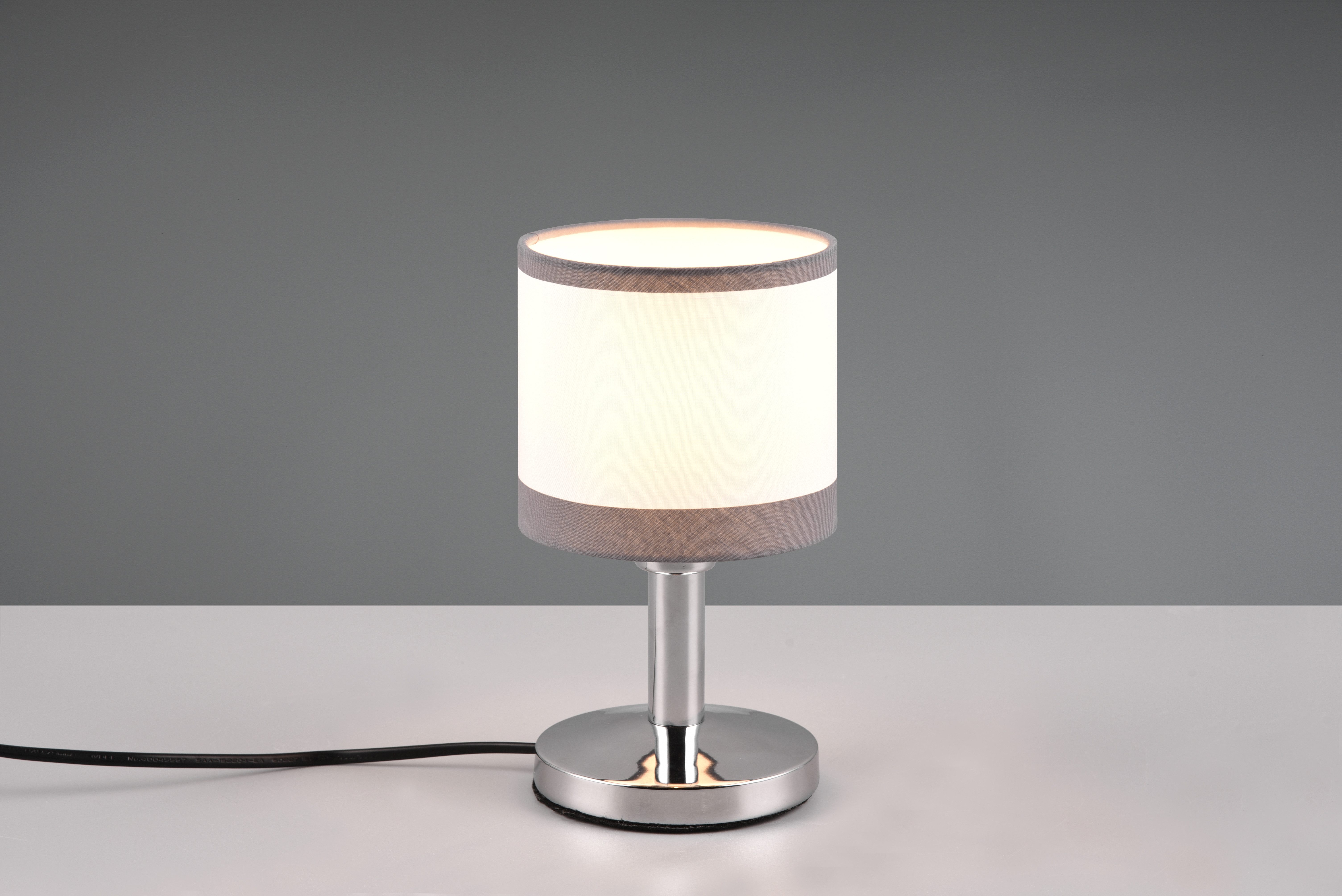 Reality Leuchten Schreibtischlampe DAVOS, Tischleuchte exkl 1xE14 max 10W On/Off Touch Steuerung, Ein-/Ausschalter, Leuchtmittel wechselbar, warmweiß - kaltweiß, Nachttischlampe Höhe 22cm mit Touchfunktion und Stoffschirm Ø12 cm