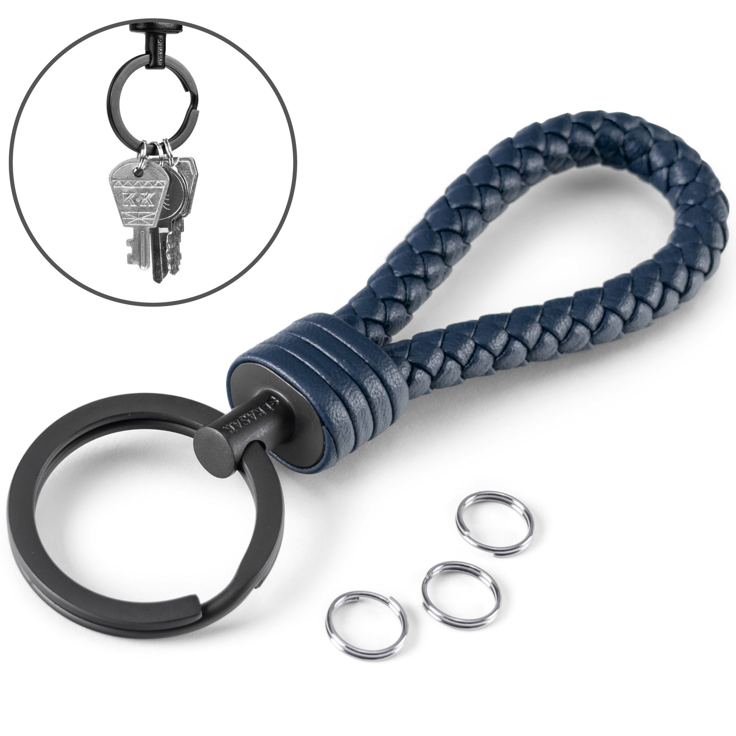 Schlüsselanhänger (1-tlg), "Strong" Leder Schlüsselanhänger SERASAR Zusatzringe kleine für Schlüssel Blau