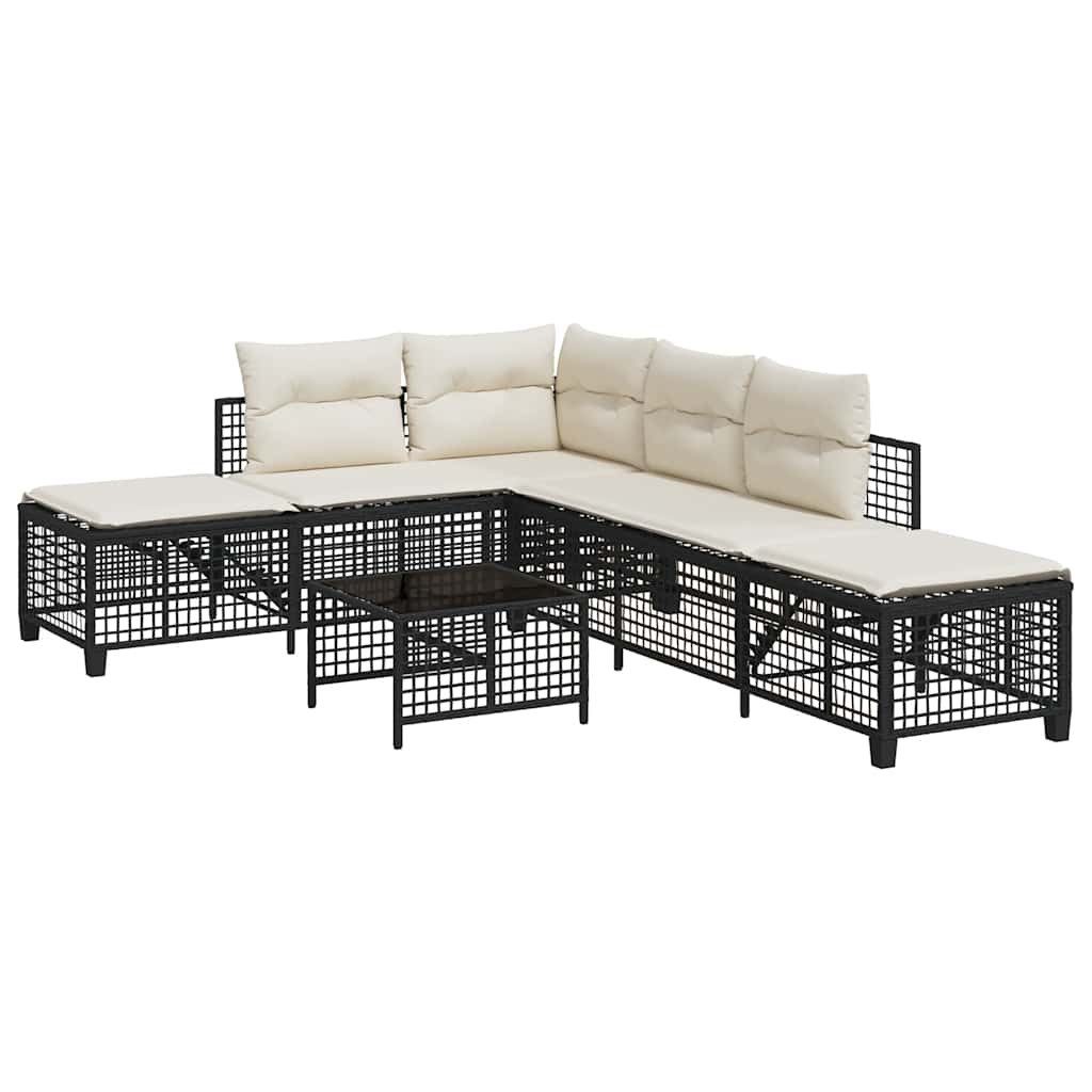vidaXL Loungesofa 3-tlg. Garten-Ecksofa-Set mit Kissen Schwarz Poly Rattan, 1 Teile