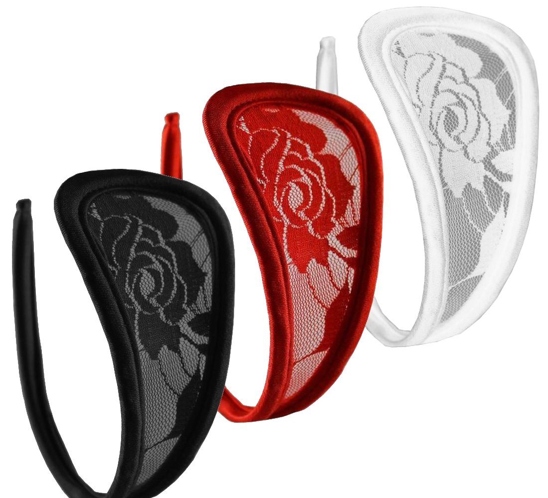 Lau-Fashion Stringtanga 3er Set Spitze Damen C-String Slip Mini Bikini Unte günstig online kaufen