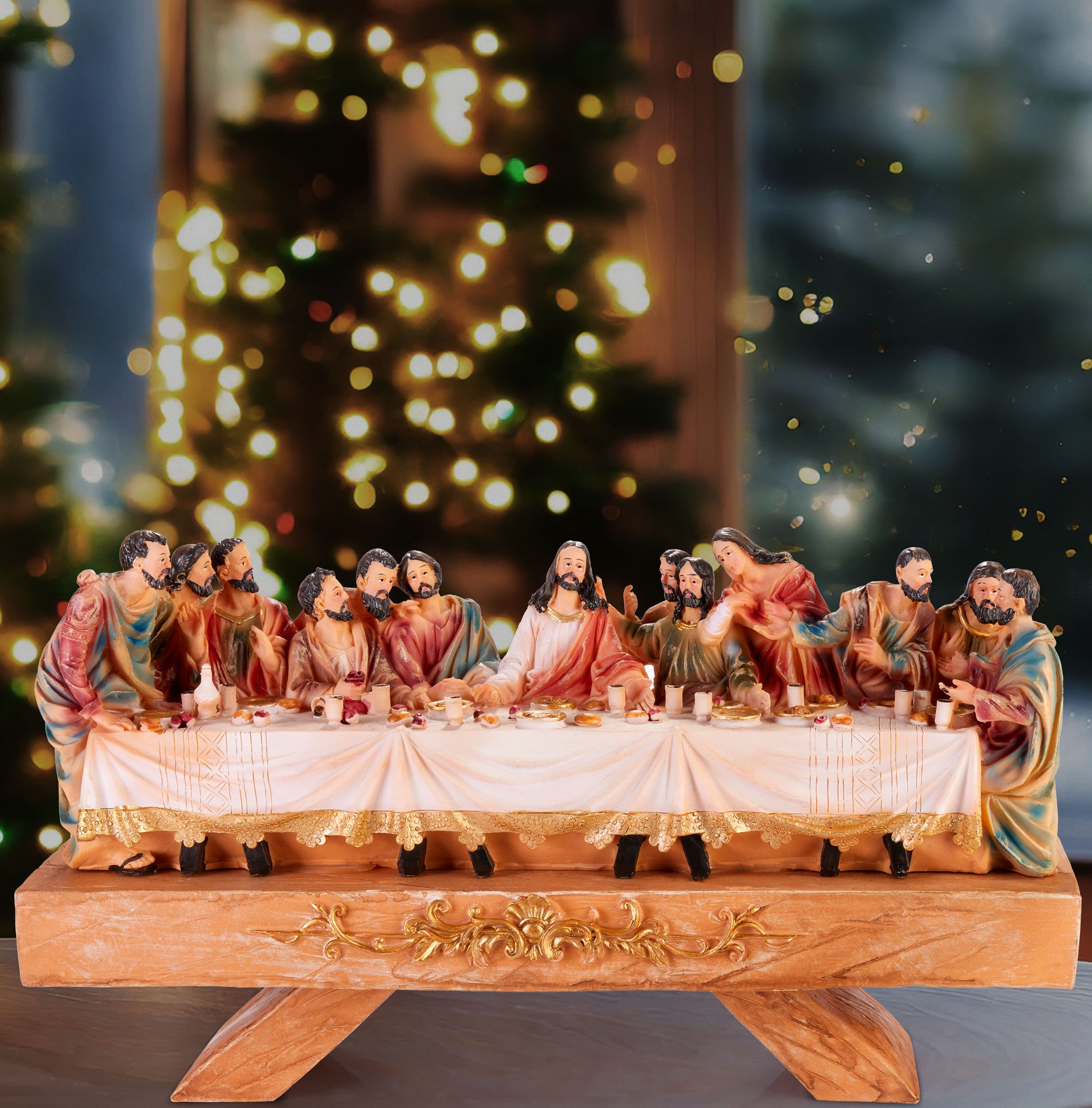 Jünger Weihnachtsfigur 1 mit handbemalten XL Weihnachtsdeko Figuren Tischdekoration Abendmahl cm und am aus Abendmahlszene BRUBAKER (Jesus Polyresin 12 - 40 letzte Tisch, Das St), seine Weihnachtsfigur -