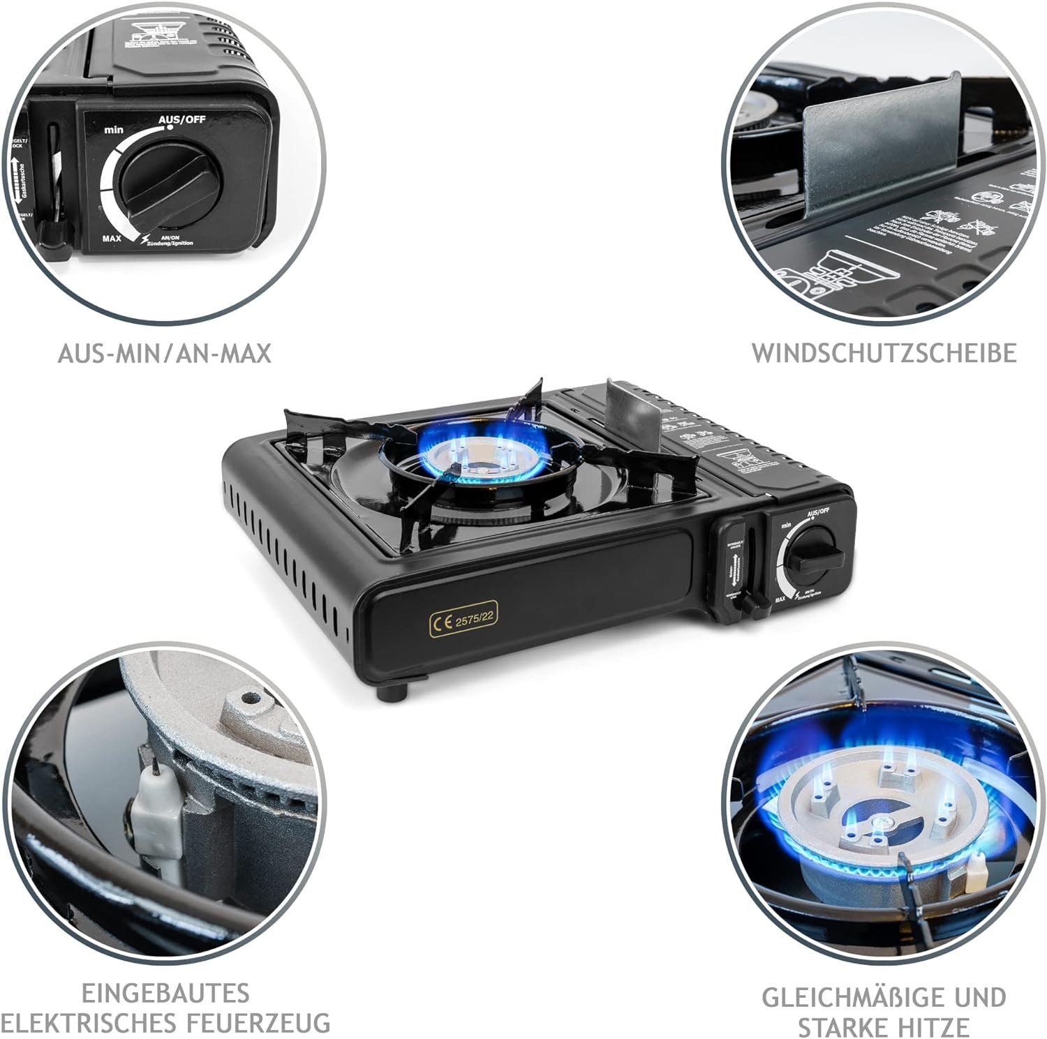 Greenpoint Gaskocher und Gaskocher mit Kartusche / Campingkocher mit gaskartusche, (Gaskocher), Edelstahl - Aluminium Gaskocher – Bild 2 von 5
