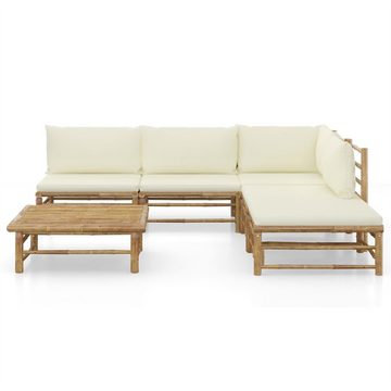 DOTMALL Gartenlounge-Set 6-teiliges Garten-Lounge-Set mit cremeweißen Kissen aus Bambus