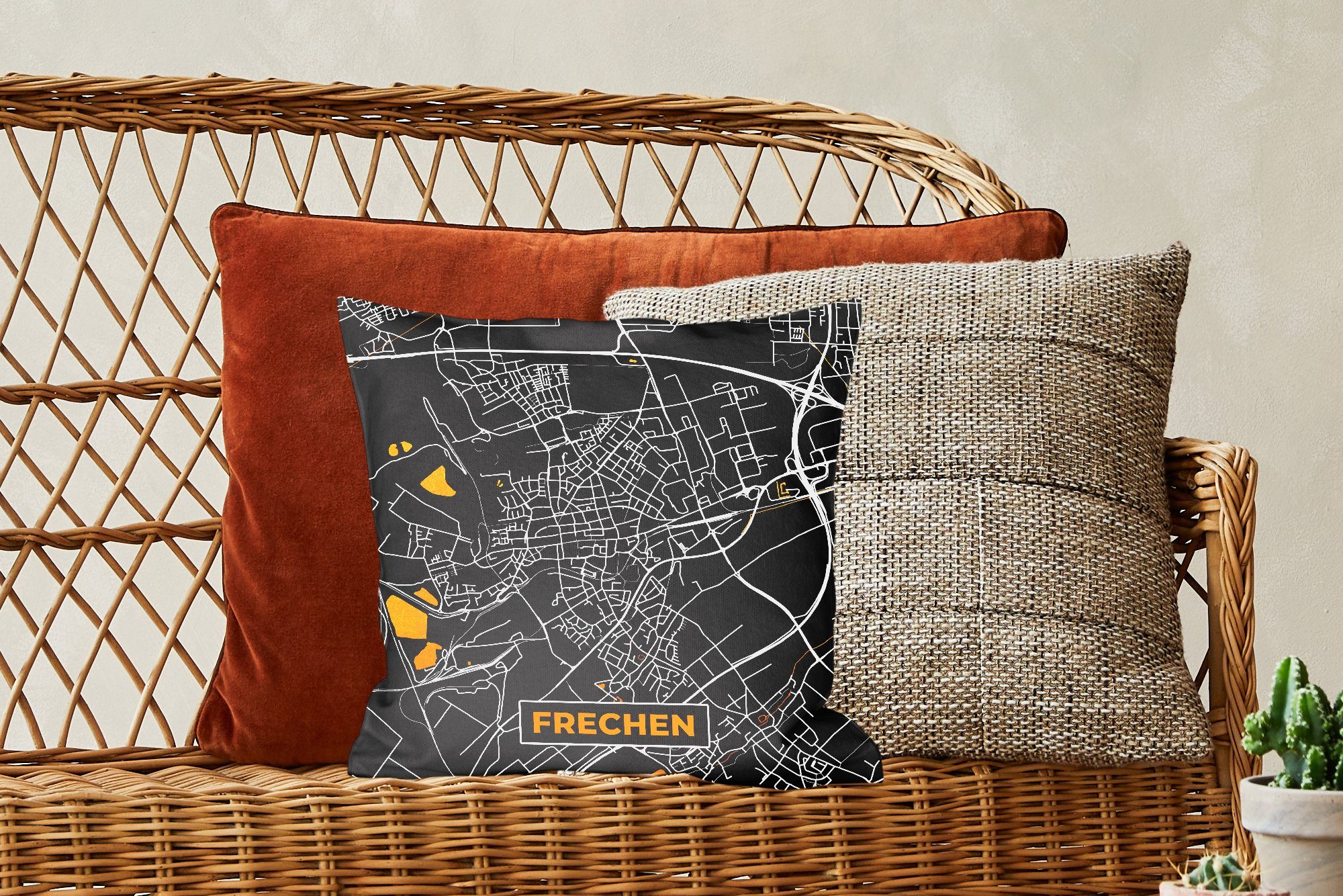 MuchoWow - mit Sofakissen Gold Füllung - für Deutschland Wohzimmer, Frechen, Schlafzimmer, - Dekokissen Zierkissen Deko, Stadtplan - Karte