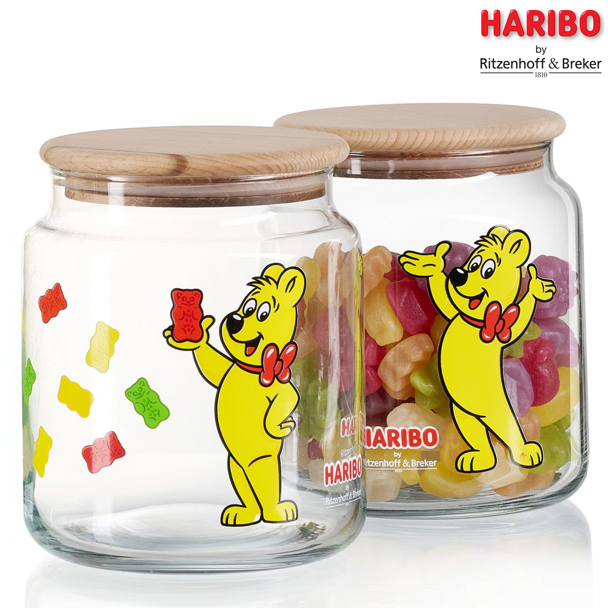 Ritzenhoff & Breker Vorratsglas HARIBO Allover, 1,1 Liter, Glas, Holz, Silikon, (1-tlg), Maße: 12 x 12 x 13 cm