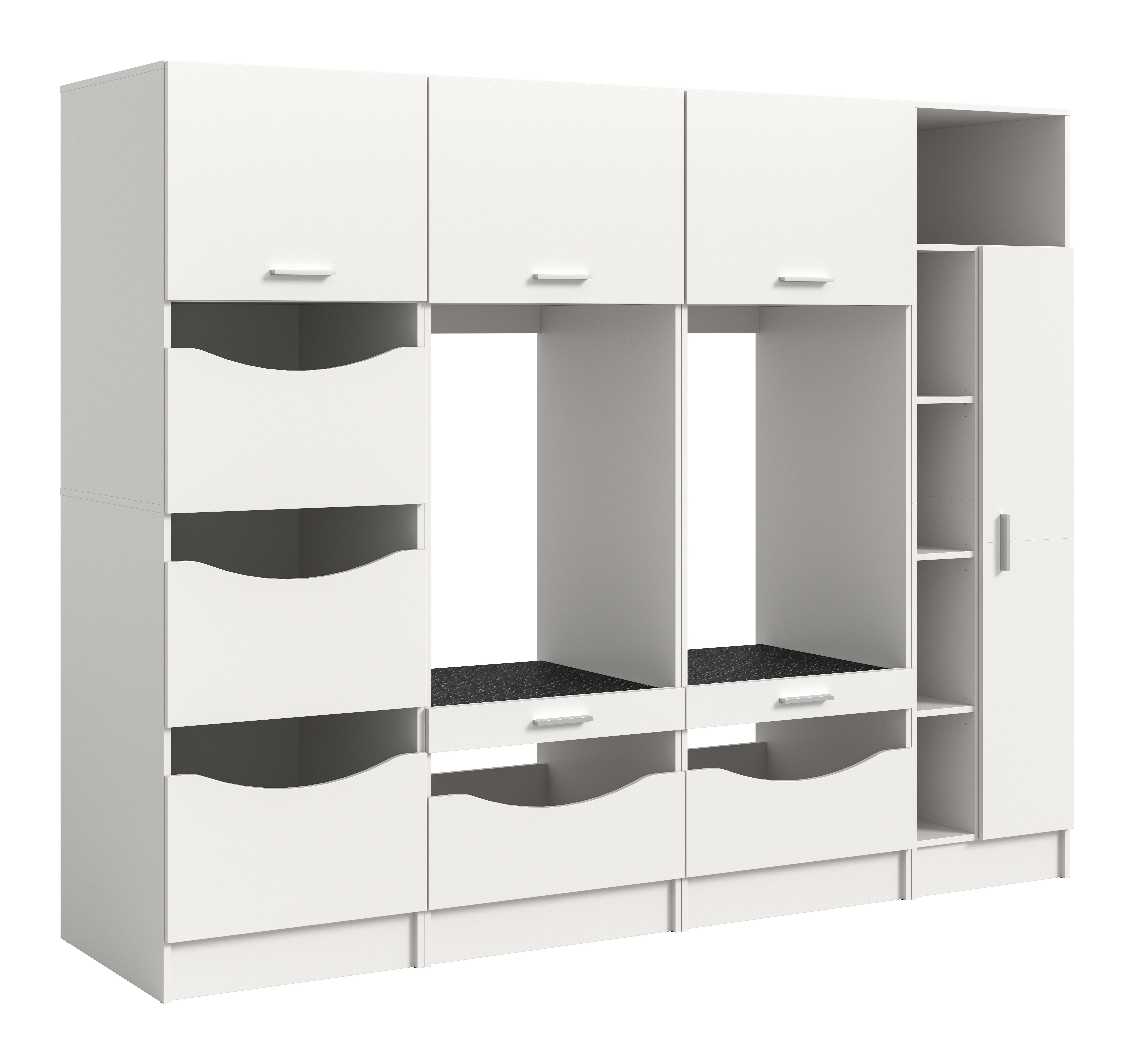 welltime Mehrzweckschrank-Set FALAS, 4-teilig, Hauswirtschaftsraum Set, Breite 242 cm, (Set, 4-St., 2x Waschmaschinenumbauschrank, 1x Wäscheschrank & 1x Mehrzweckschrank), Kombination, Waschmaschinenumbau, Waschmaschinenschrank, Wäschekammer
