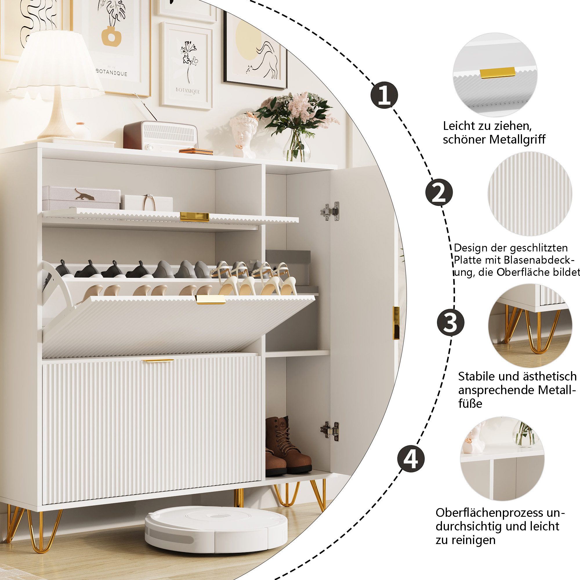 Simurq Schuhschrank Schuhkipper mit Verstellbare Klappen (1-St., für Flur Wohnzimmer Schlafzimmer,Weiß) Schuhkommode aus MDF, 80 x 24 x 118,5 cm – Bild 5 von 5