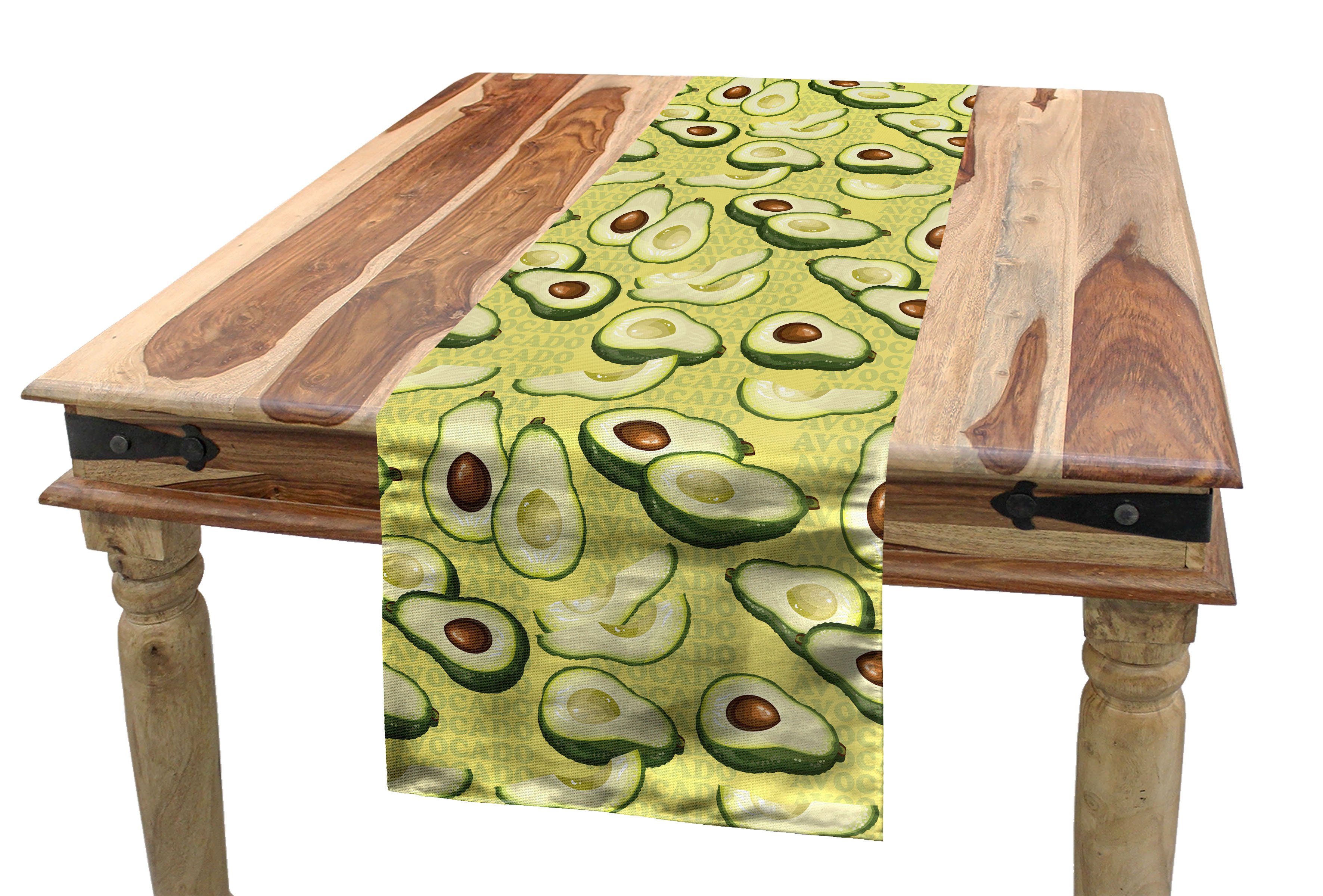 Avocado Rechteckiger Tischläufer, Küche Reife Abakuhaus Slices Tischläufer Esszimmer Dekorativer Avocado