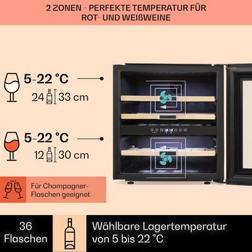 Klarstein Weinkühlschrank Vinsider 36, für 36 Standardflaschen á 0,75l,2 Zonen Wein Flaschenkühlschrank Weintemperierschrank Weinschrank