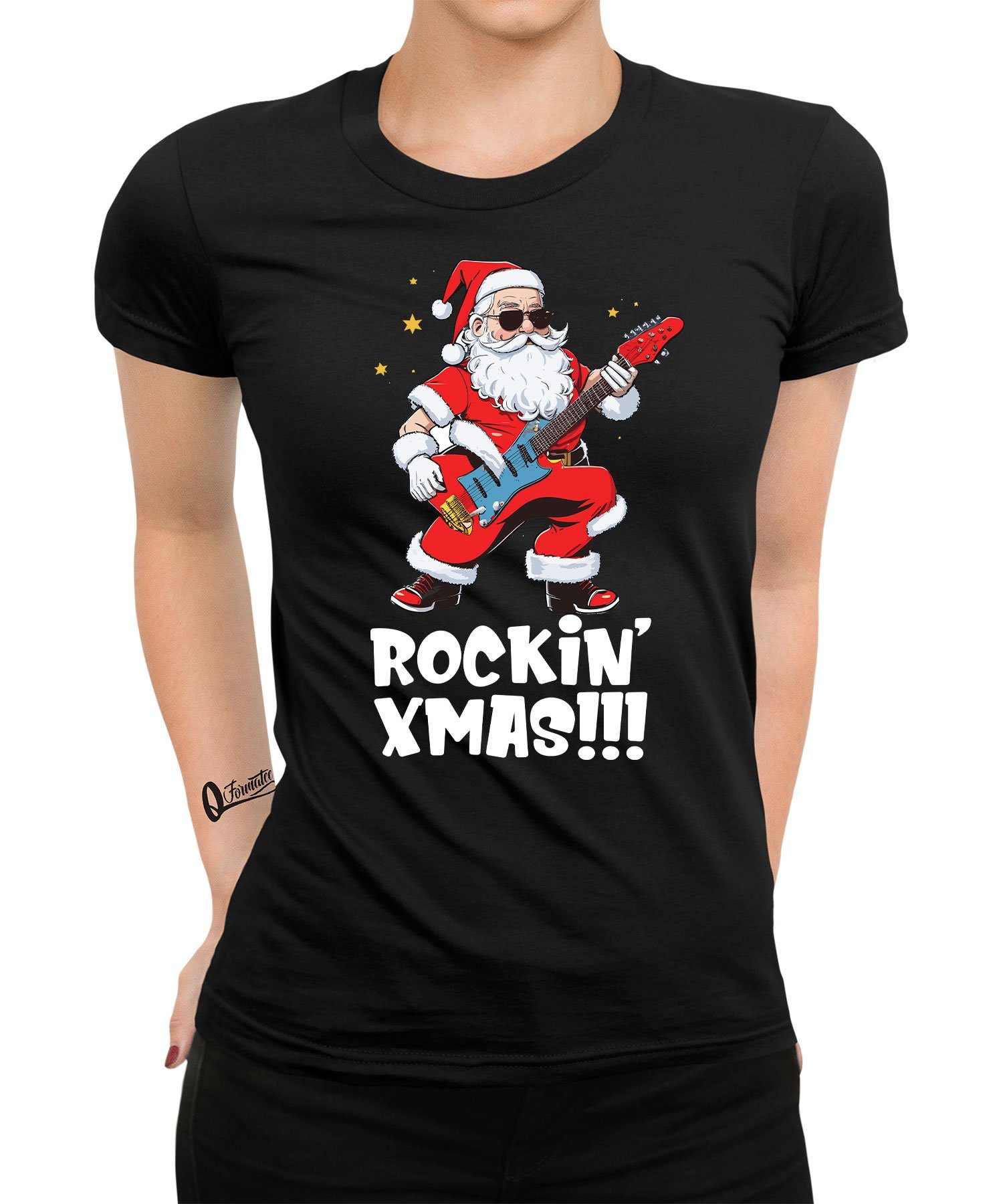 Quattro Formatee Kurzarmshirt Rockin Xmas Weihnachtsmann - Weihnachten X-mas Christmas Damen T-Shirt (1-tlg)