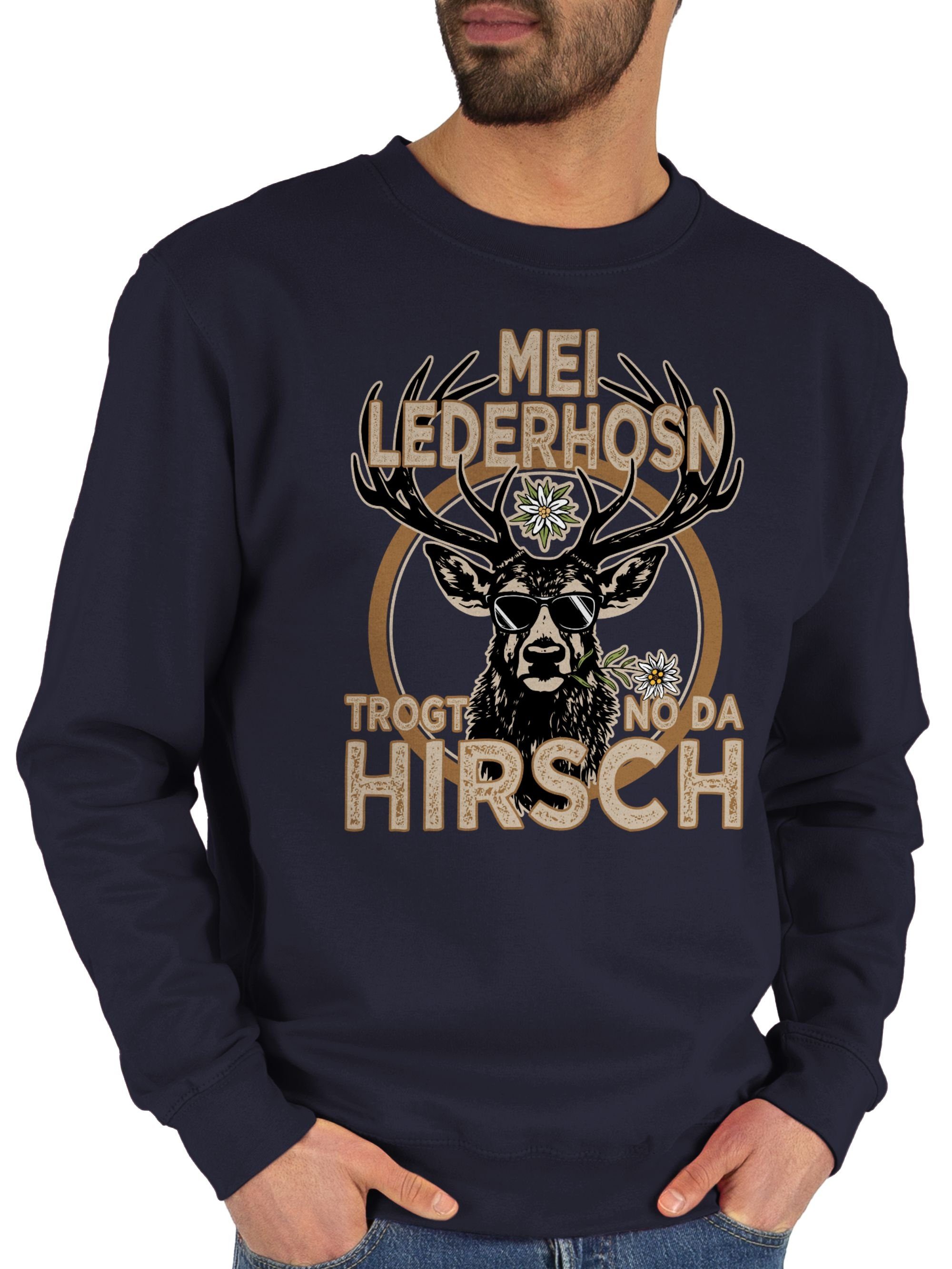 Shirtracer Sweatshirt Trachten Outfit (1-tlg) Hirsch der Lederhose Oktoberfest Mode 1 Trägt Spruch Herren Dunkelblau für