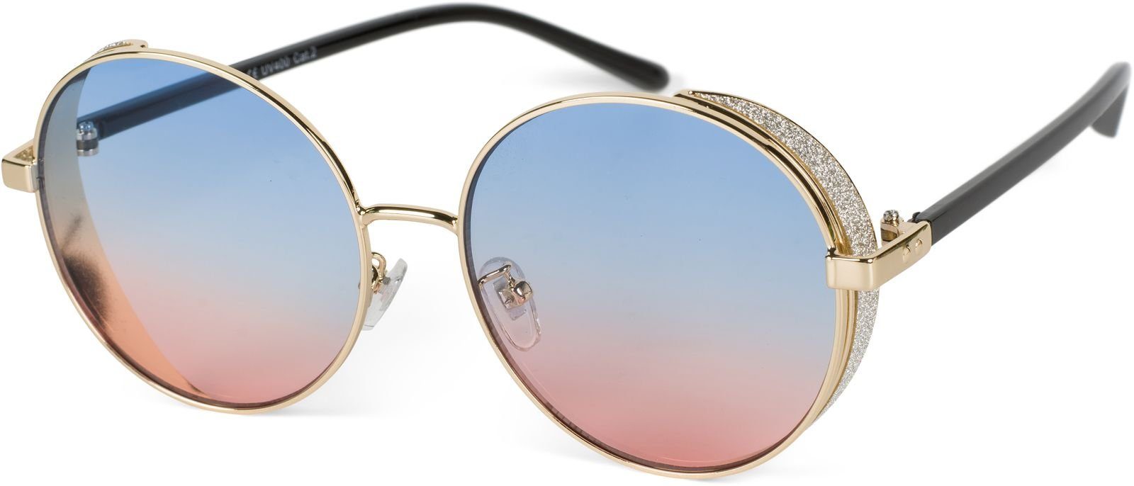 styleBREAKER / Verlauf Blau-Rosa (1-St) Gold Getönt Glas Gestell Sonnenbrille