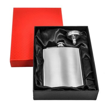 eyepower Flachmann Flachmann Set Geschenkbox Edelstahl 210ml, Taschenflasche Präsent Silber