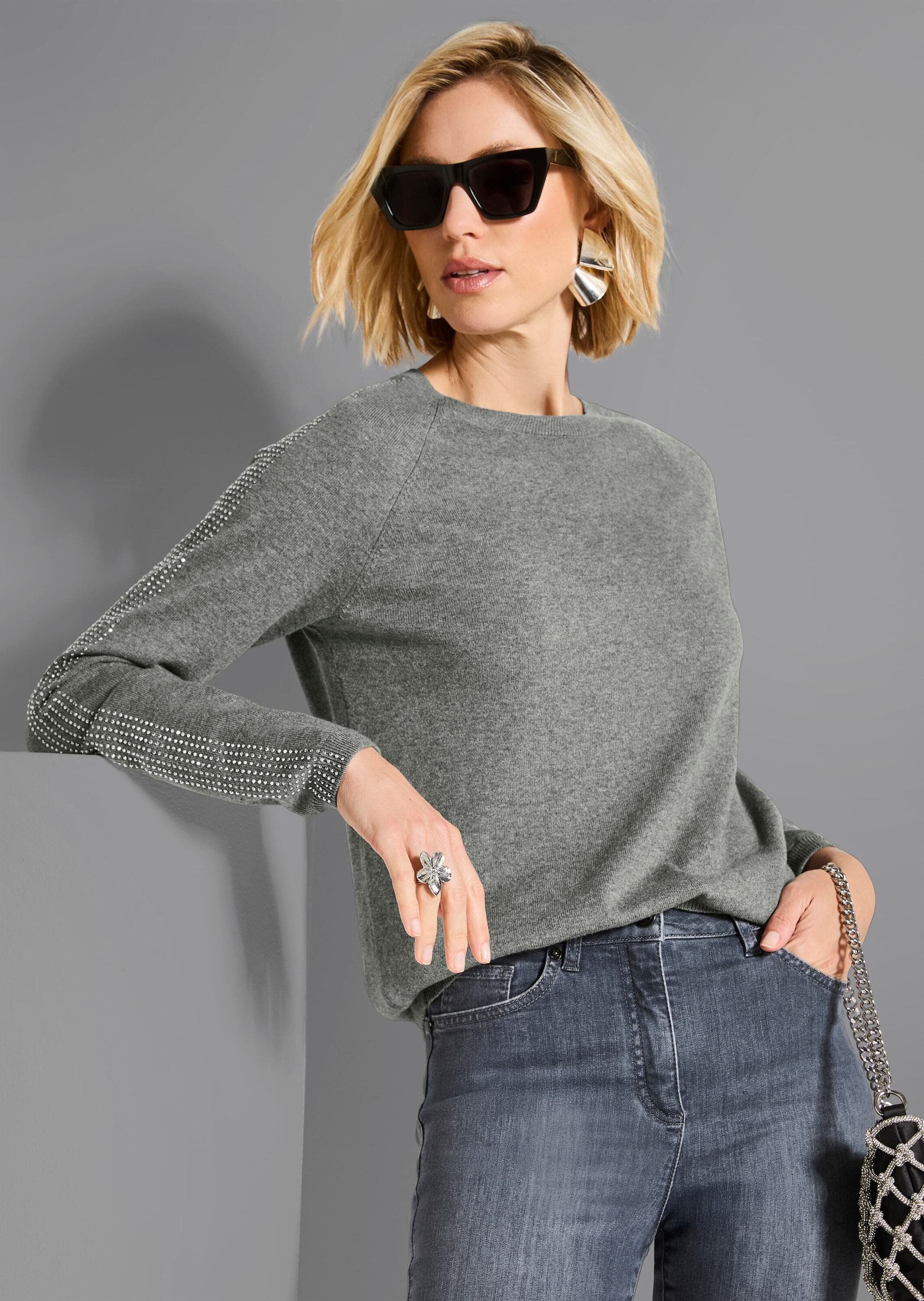 Strickpullover Langarmshirt mit Strassdetails