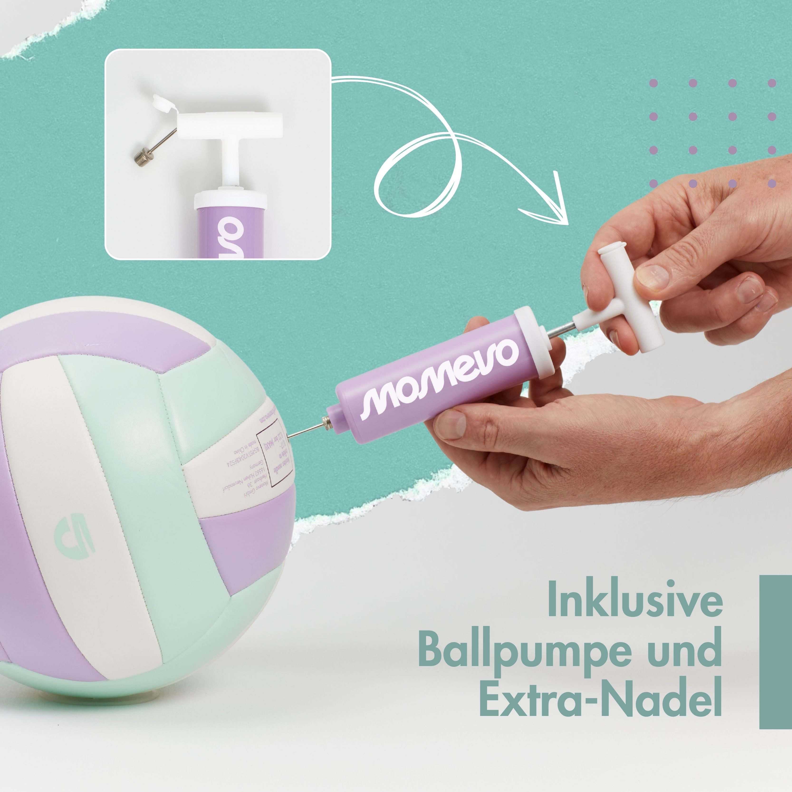 Momevo Beachvolleyball mit Pumpe, Größe 5, wasserdicht, weiche Oberfläche ideal für Anfänger