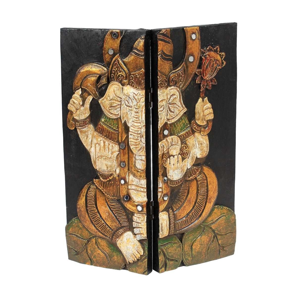 Oriental Galerie (1 St), Wandbild Handarbeit Ganesha Ganesha 2er Holzbild klappbar